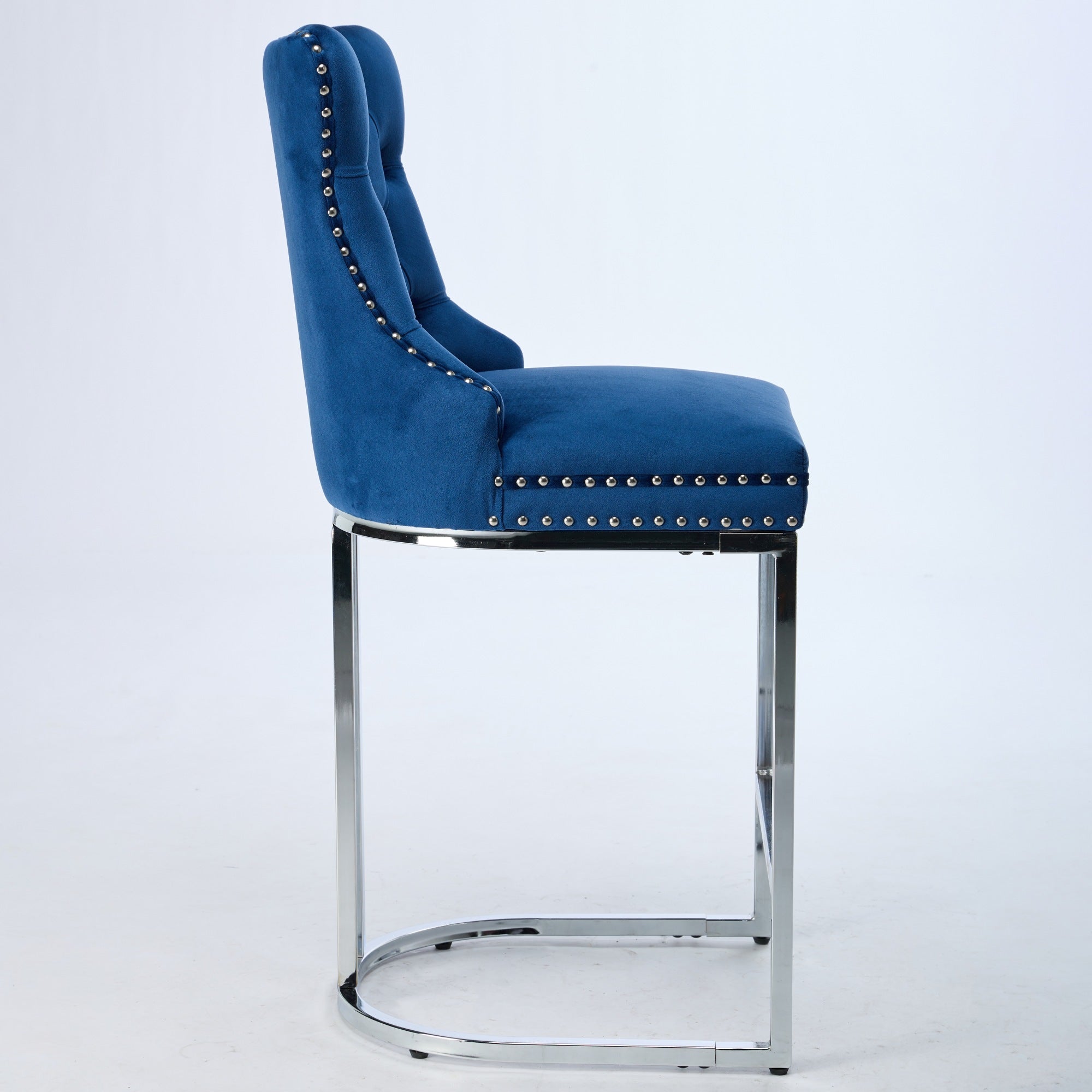 Luxury Elegant Nailhead Trim Tufted Velvet Bar Stools (Set of 2)