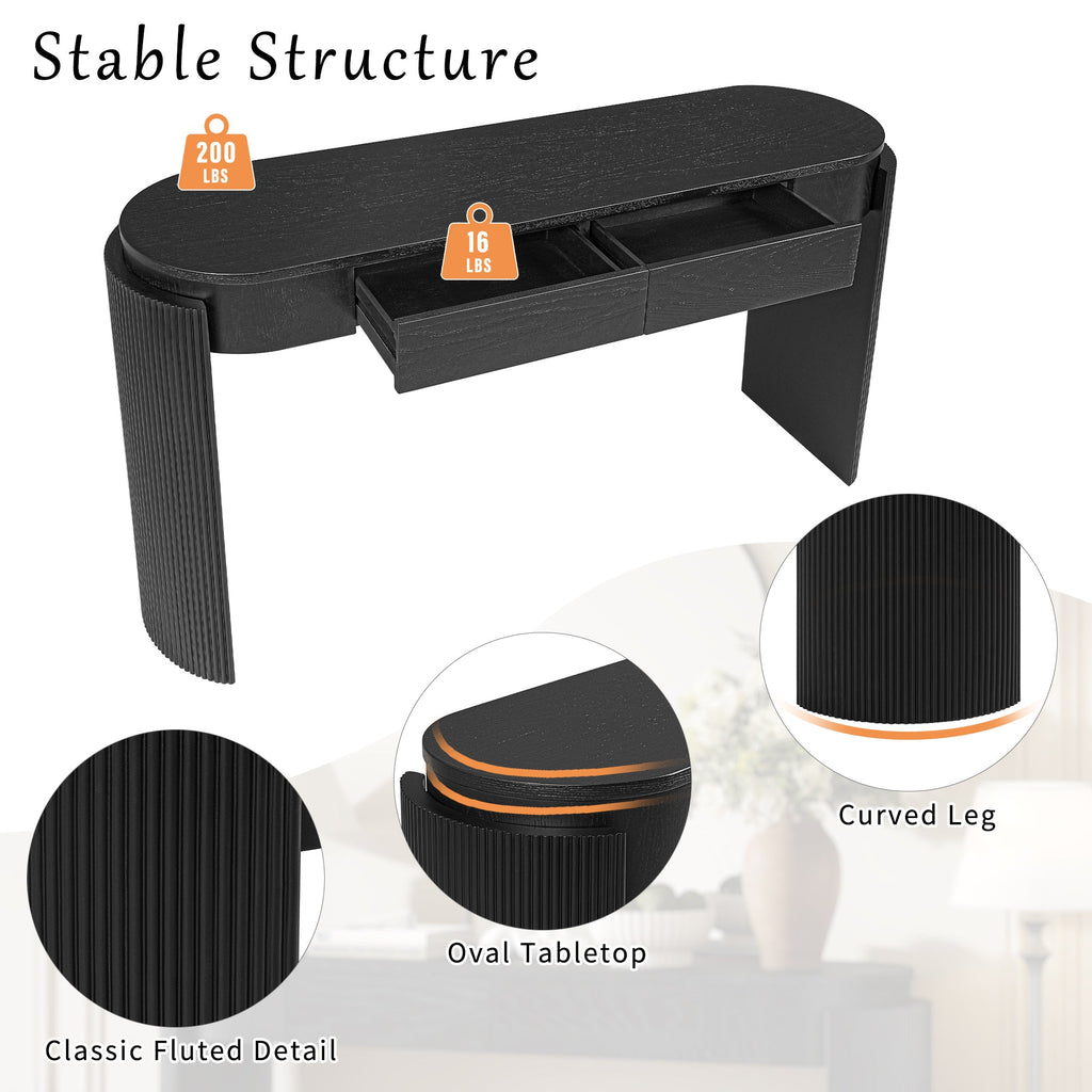 Entryway Console Table with Fluted Legs & Storage Drawers