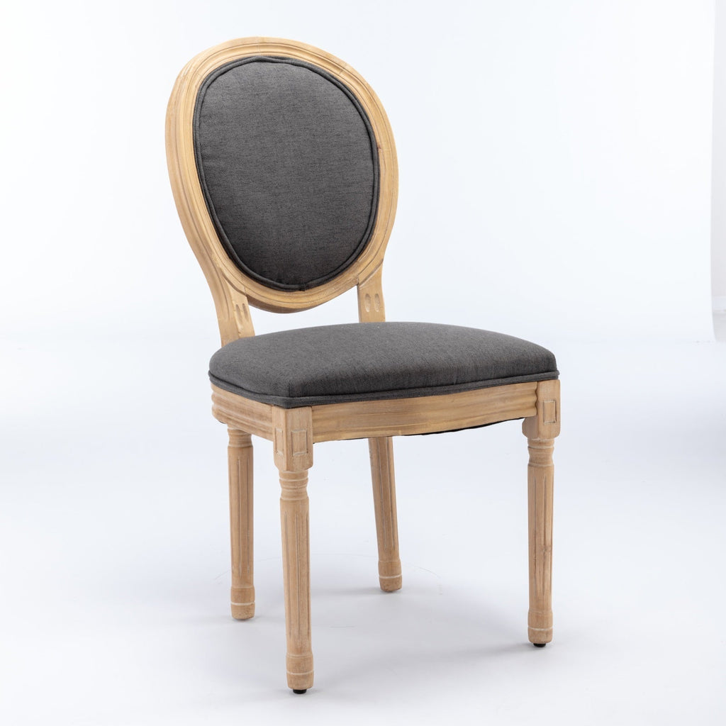 French Style Solid Wood Frame Linen Fabric Back Dining Chair (Set of 2)