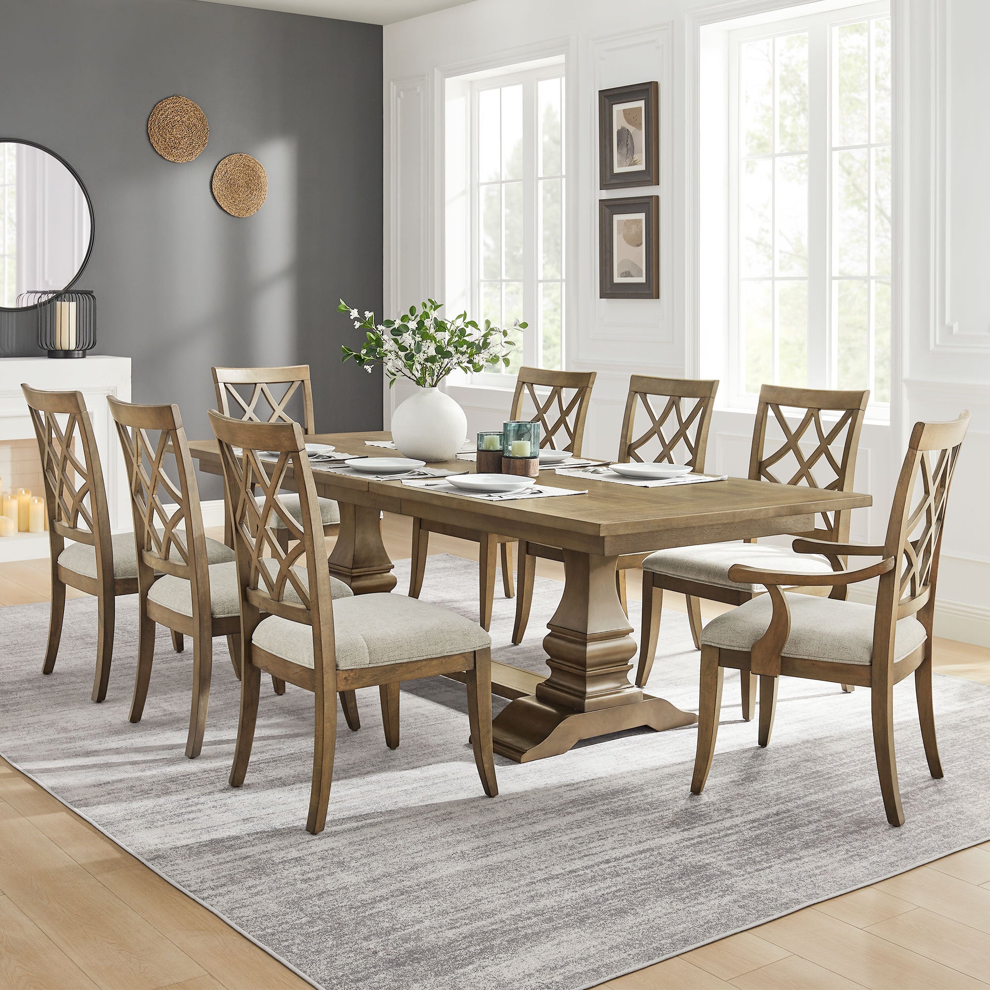 Wooden Frame Upholstered Dining Chairs (Set of 2)