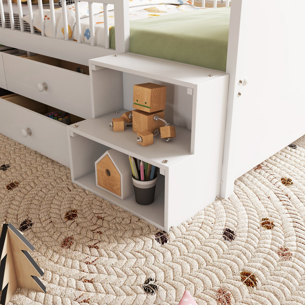 Wooden Twin Loft Bed with House Shape Headboard