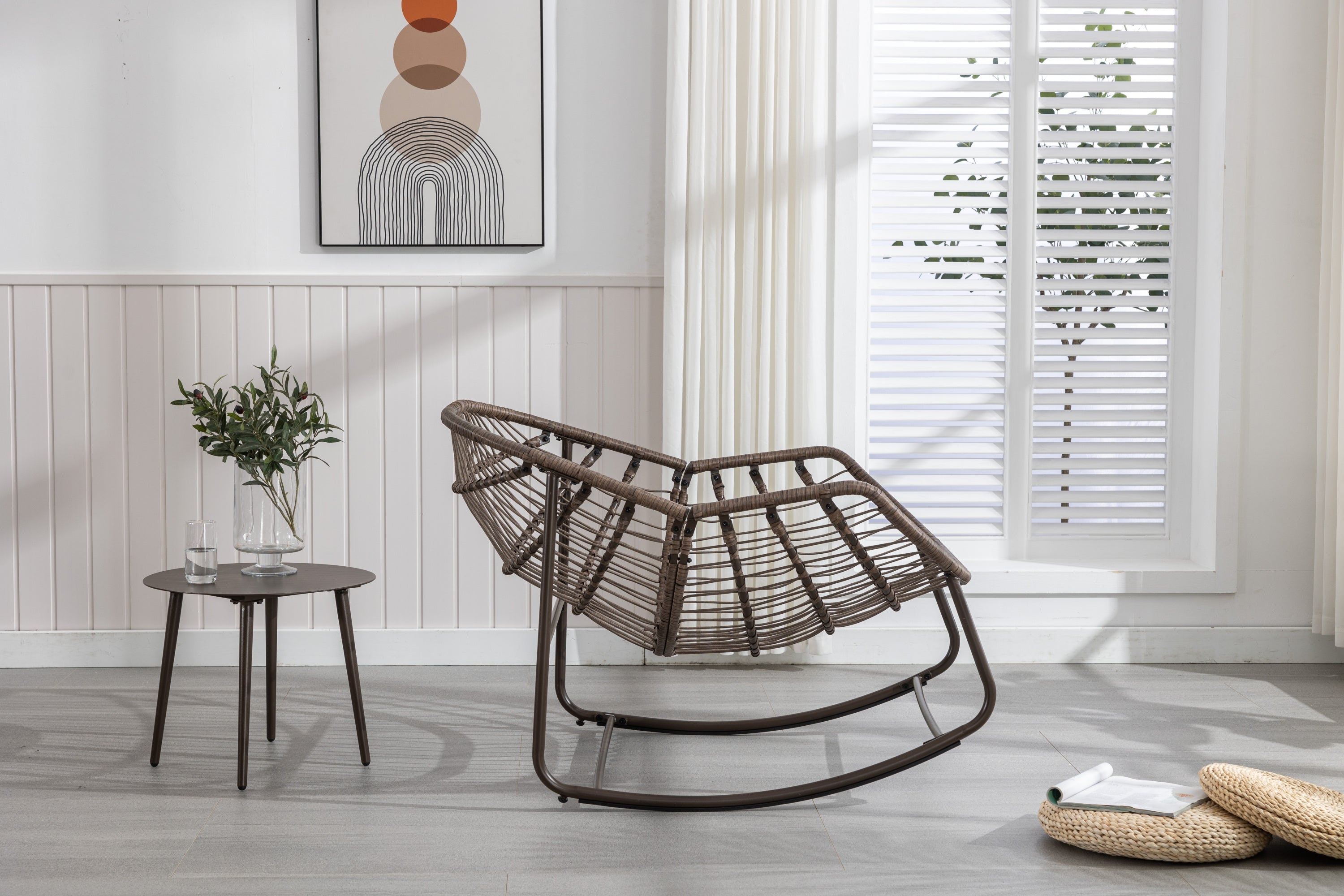 Outdoor Rattan Rocking Recliner Chair with Padded Cushion