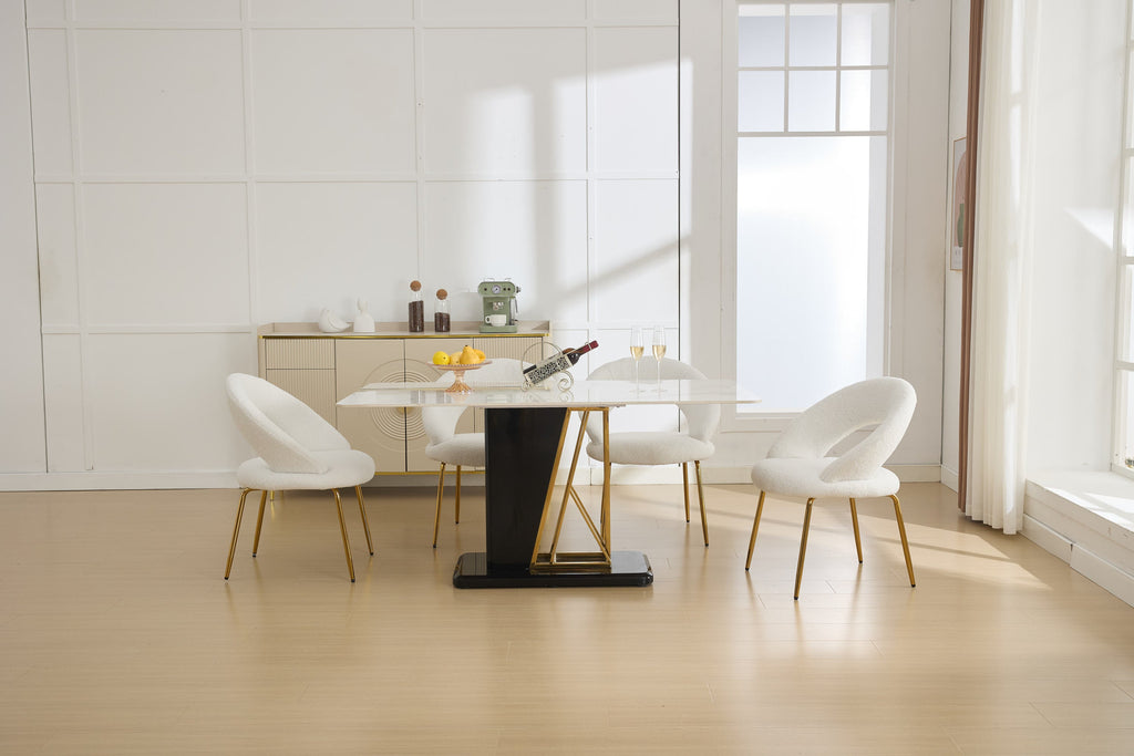 Velvet/Teddy Fabric Dining Chairs with Curved Backrest