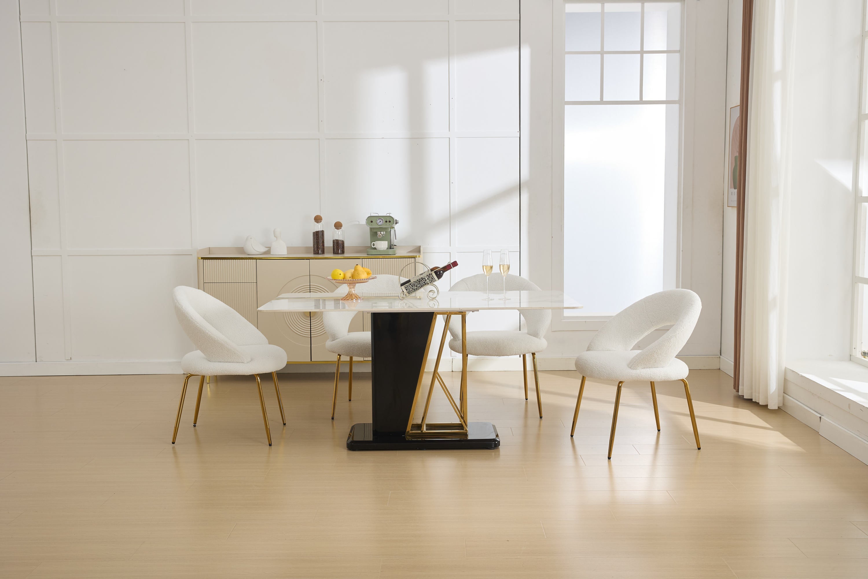 Velvet/Teddy Fabric Dining Chairs with Curved Backrest