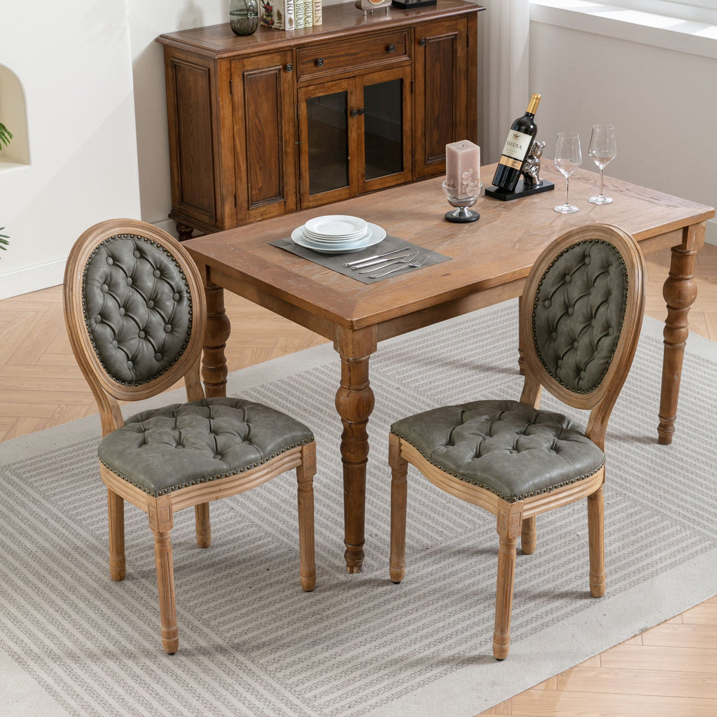 French Style Antique Painting PU Dining Chairs (Set of 2)