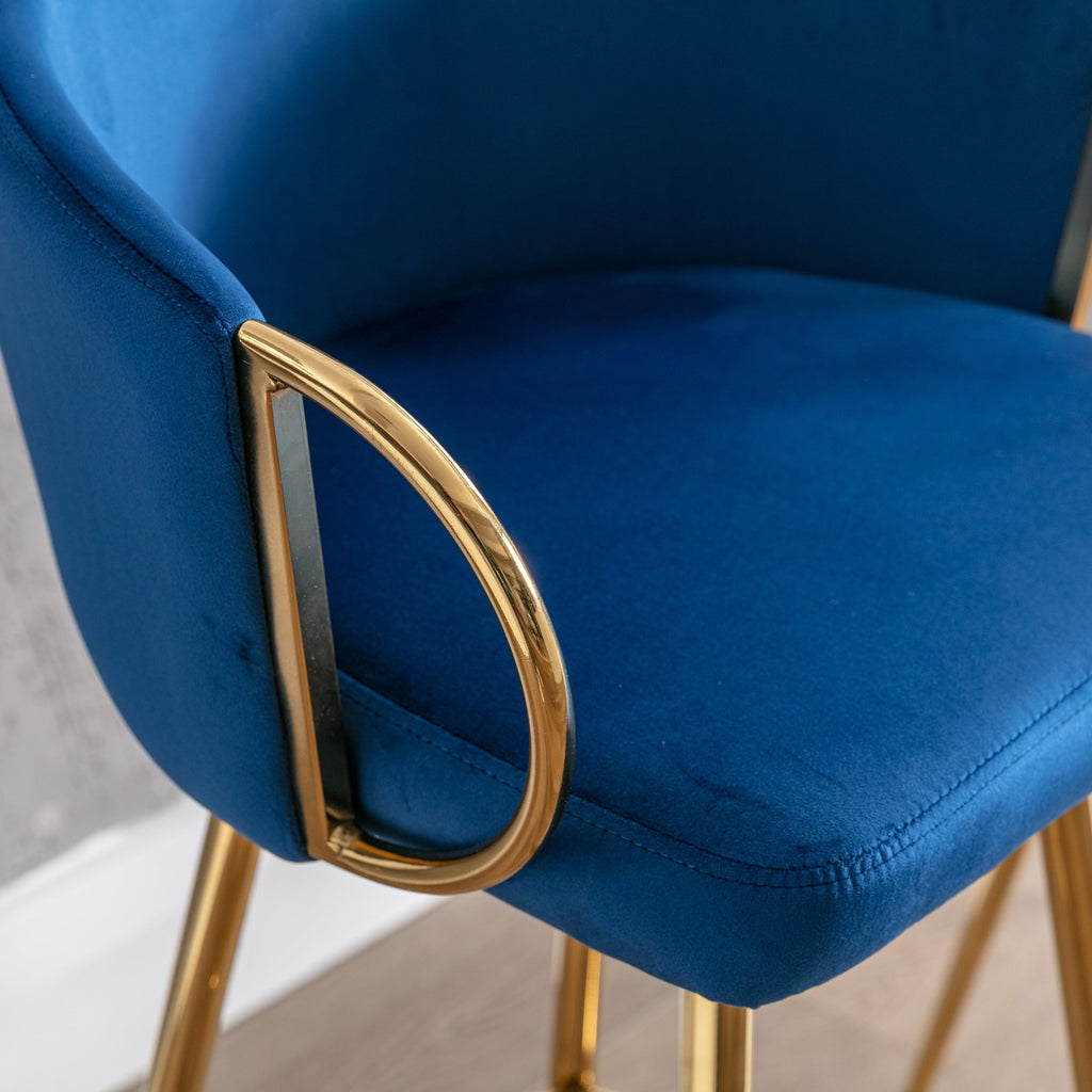 Velvet Bar Stools with Chrome Footrest and Base（Set of 2)