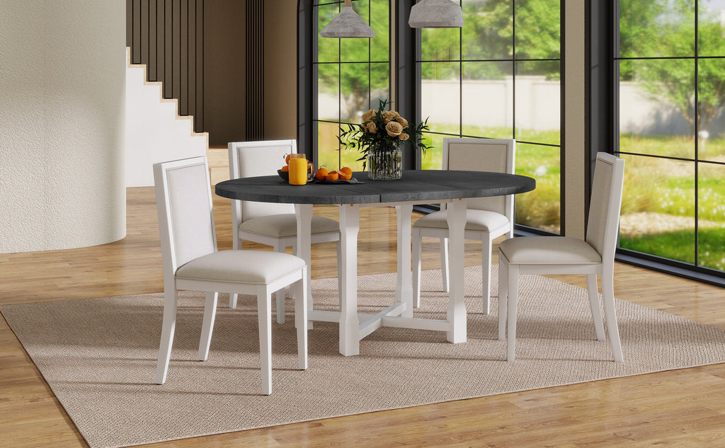 5-Piece Extendable Dining Table Set with Removable Leaf