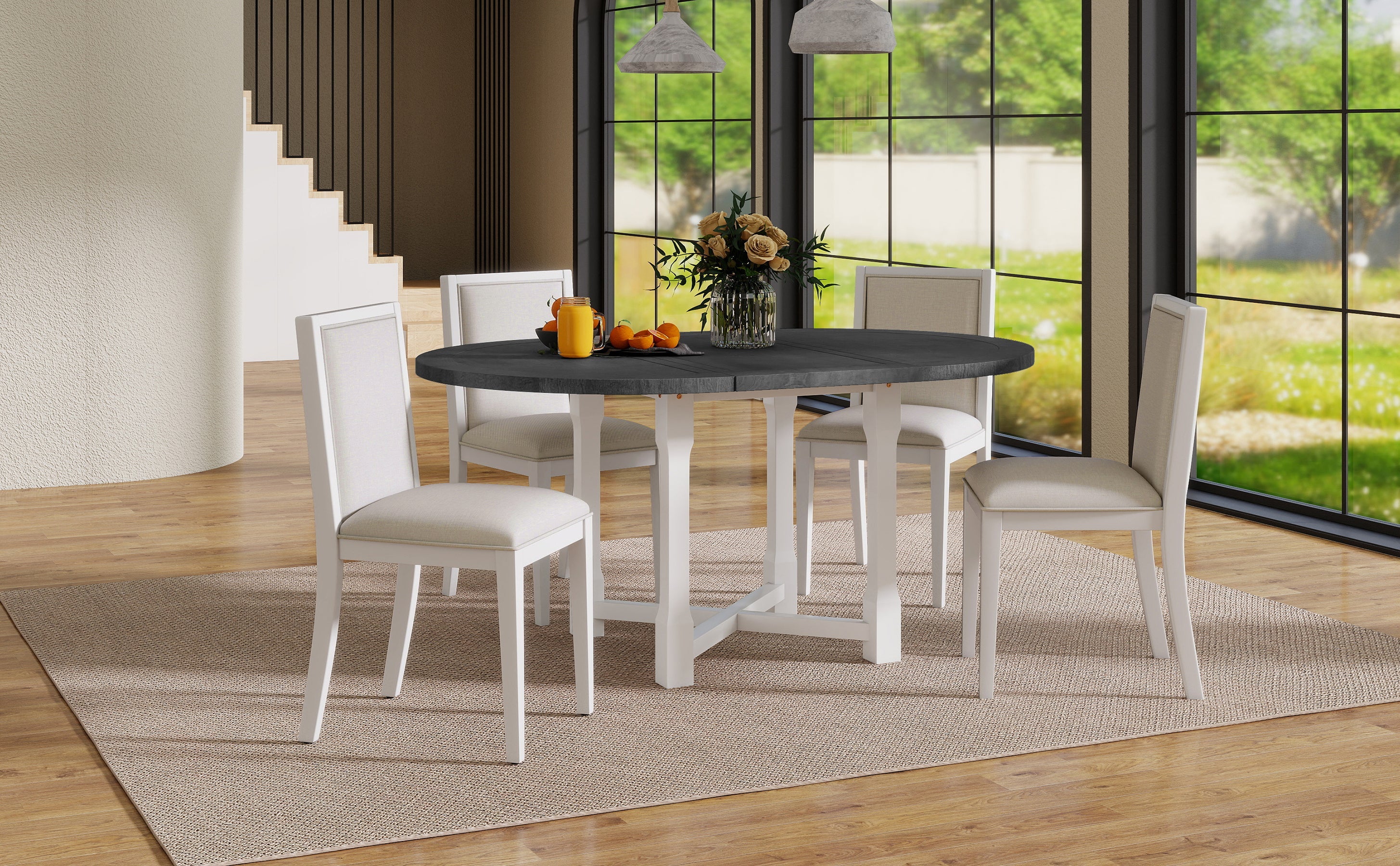 5-Piece Extendable Dining Table Set with Removable Leaf