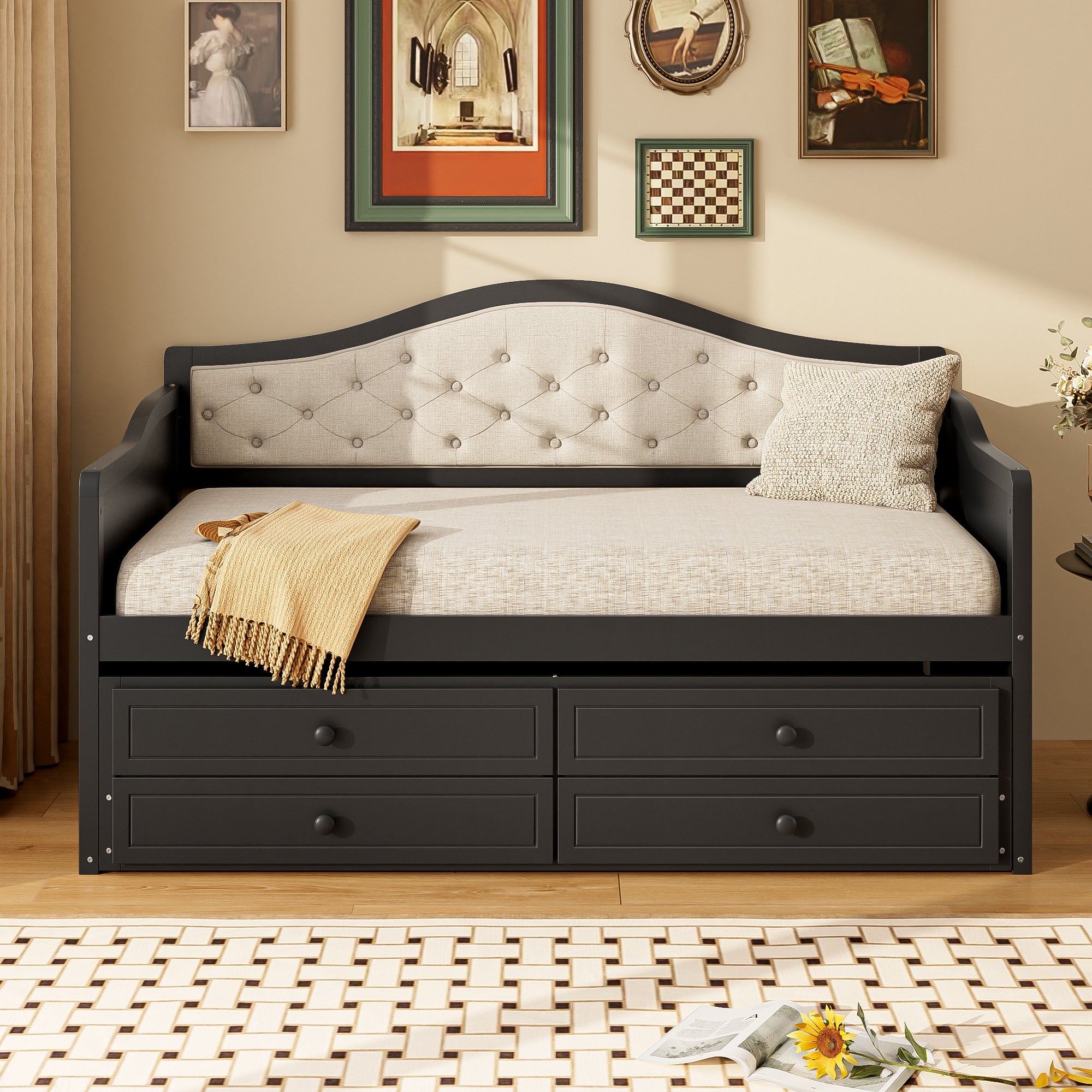 Wooden Twin Sofa Bed with Trundle