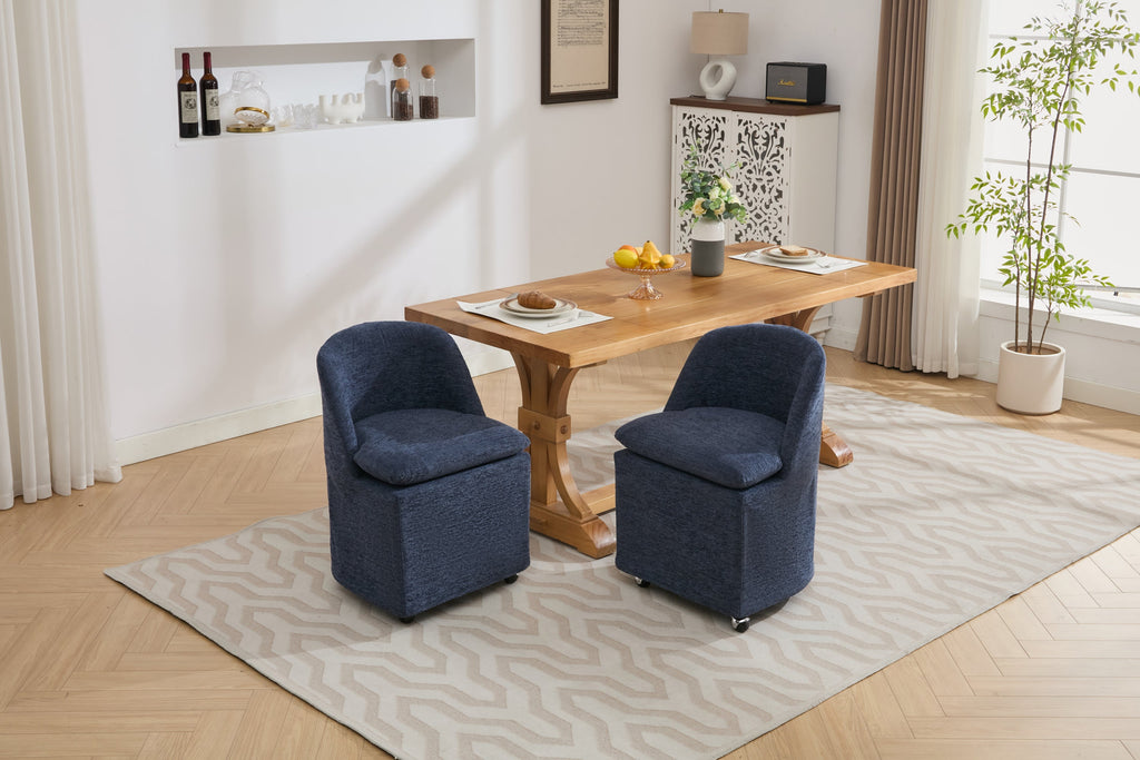 Chenille Fabric Dining Chairs with Universal Wheels