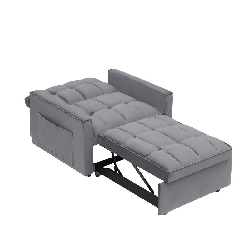 Velvet Foldable Sofa Bed Adjustable Back with USB, Ashtray & Phone Stand