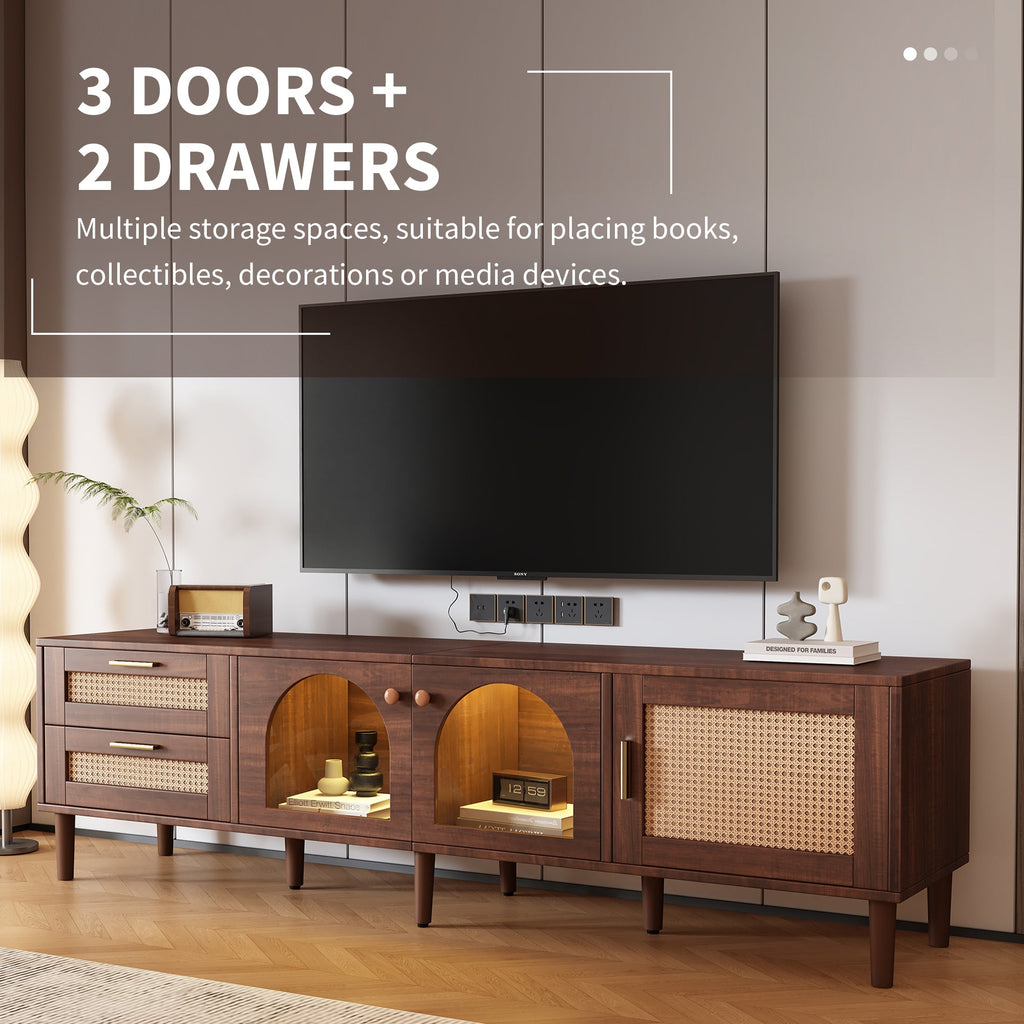 70" Rattan LED Light Entertainment TV Stand