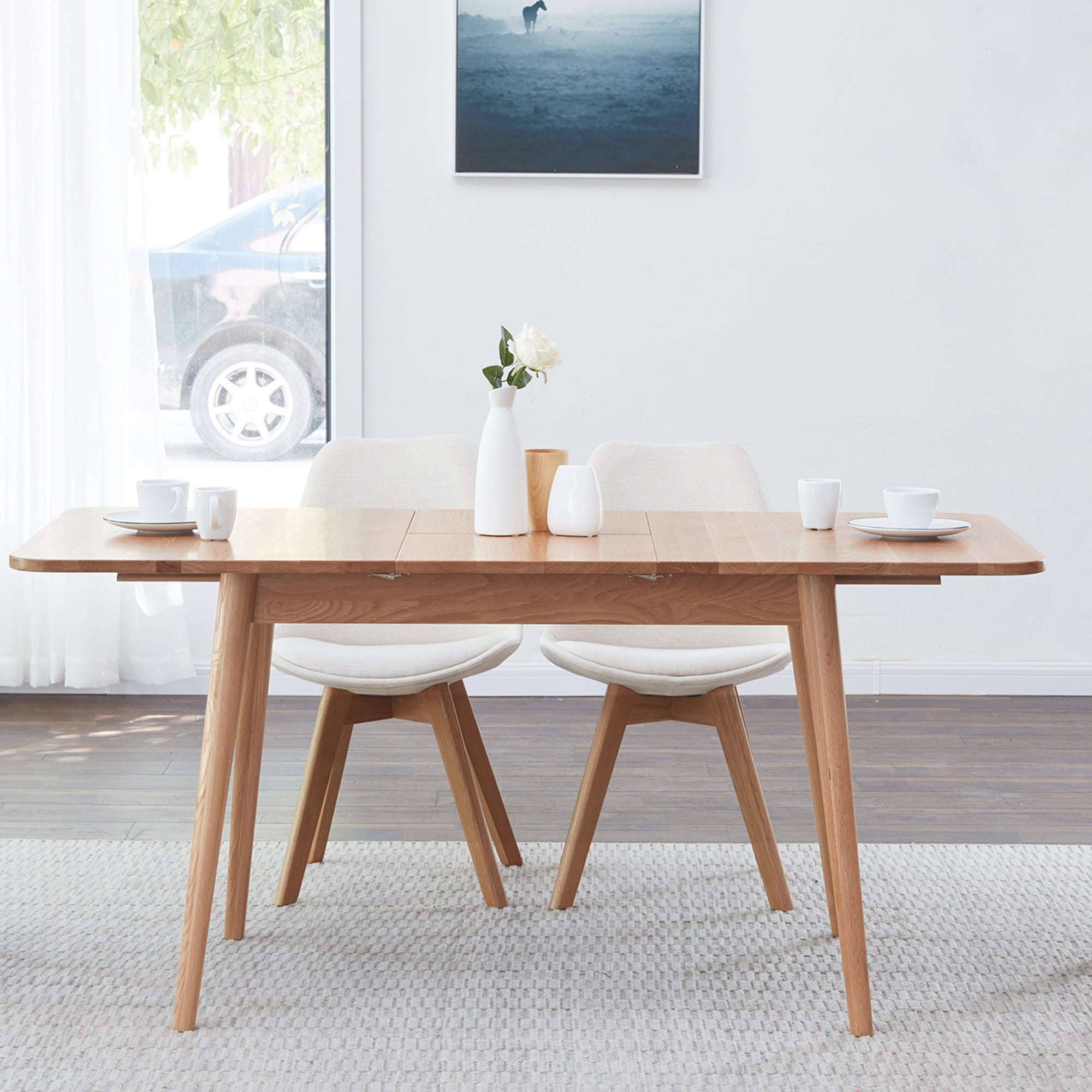 Natural Solid Oak Telescopic Dining Table for 6-8 People