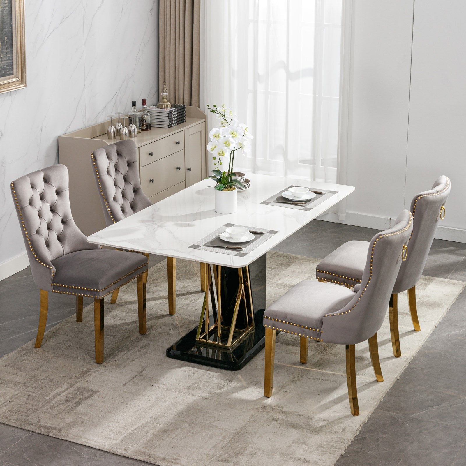 Modern High-end Tufted Solid Wood Velvet Dining Chair(Set of 2)