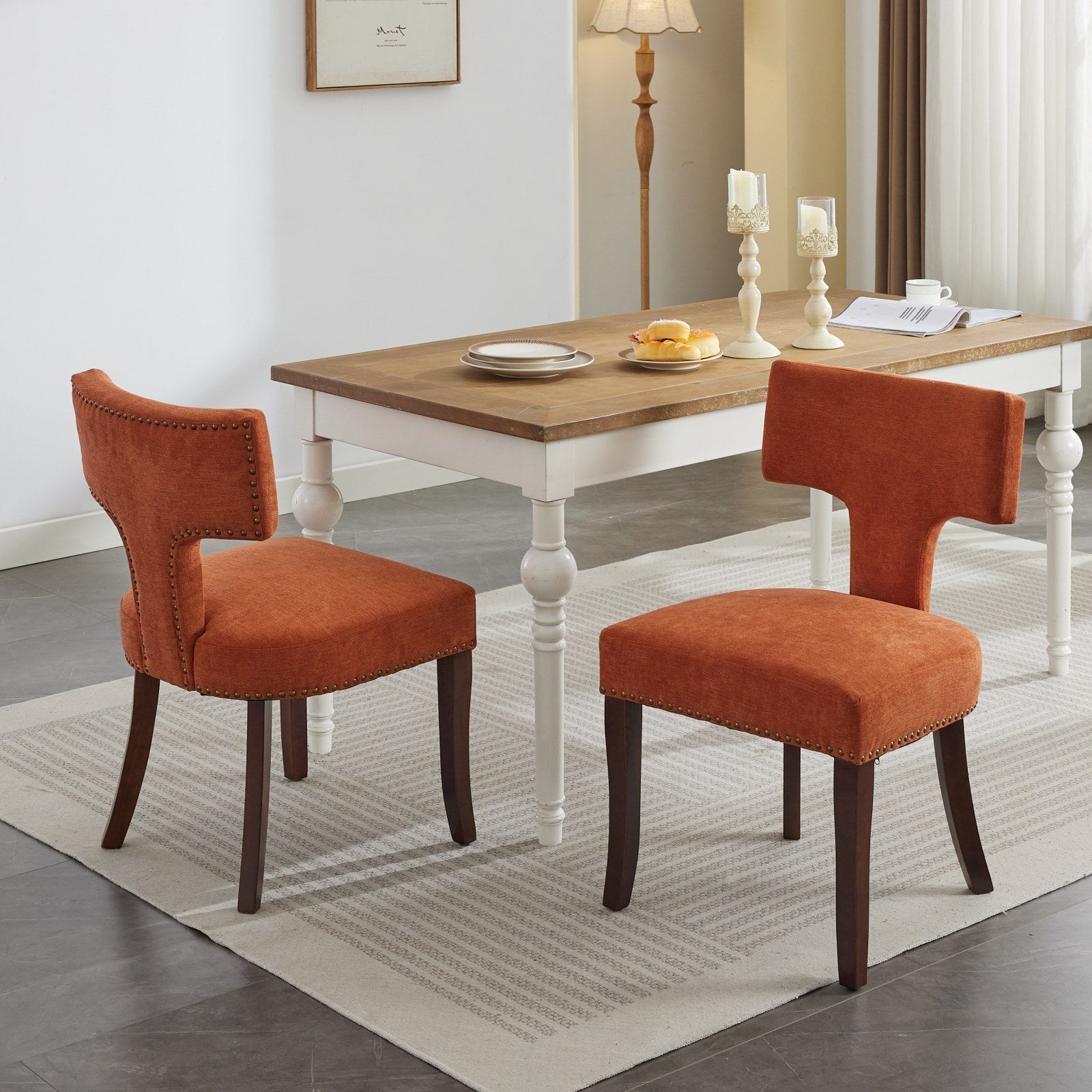 Mid Century Farmhouse Linen Fabric Dining Chairs (Set of 2)