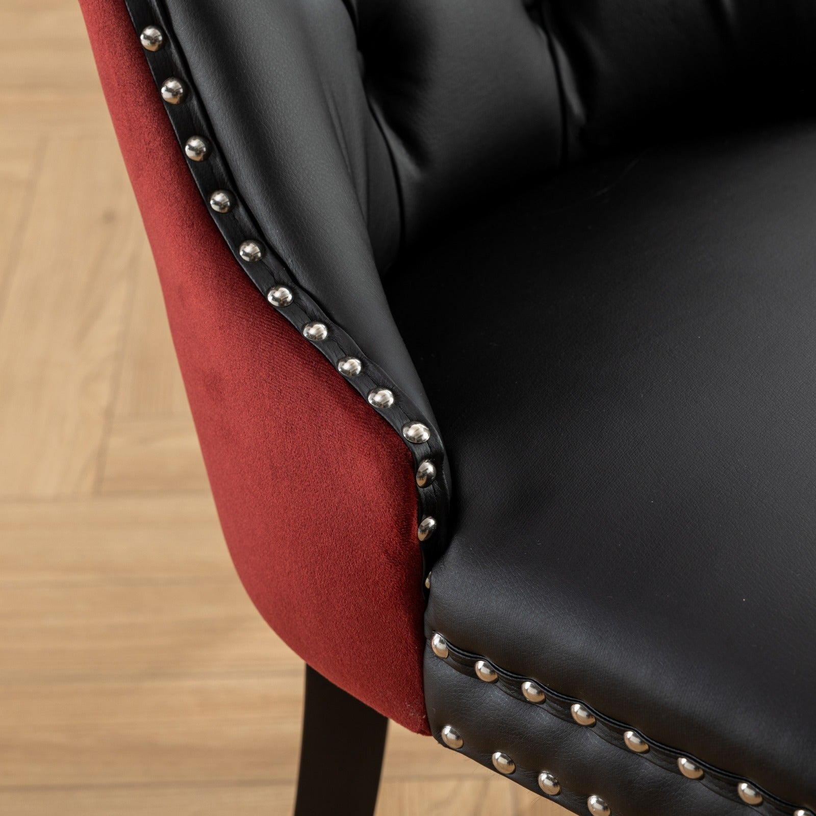 Tufted Solid Wood PU Upholstered Dining Chair with Wood Legs (Set of 2)