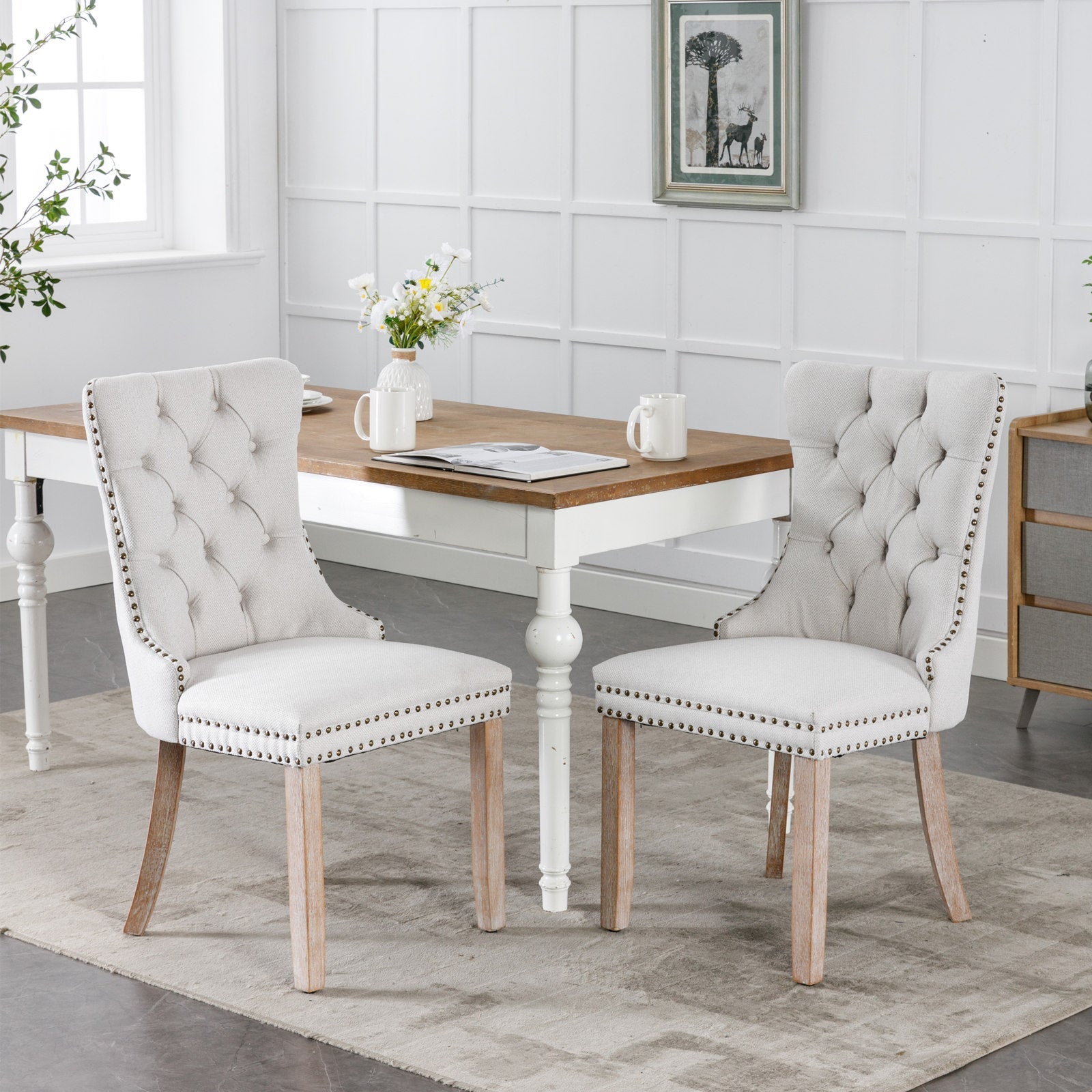 Linen Contemporary Tufted Flax Upholstered Dining Chairs (Set of 2)
