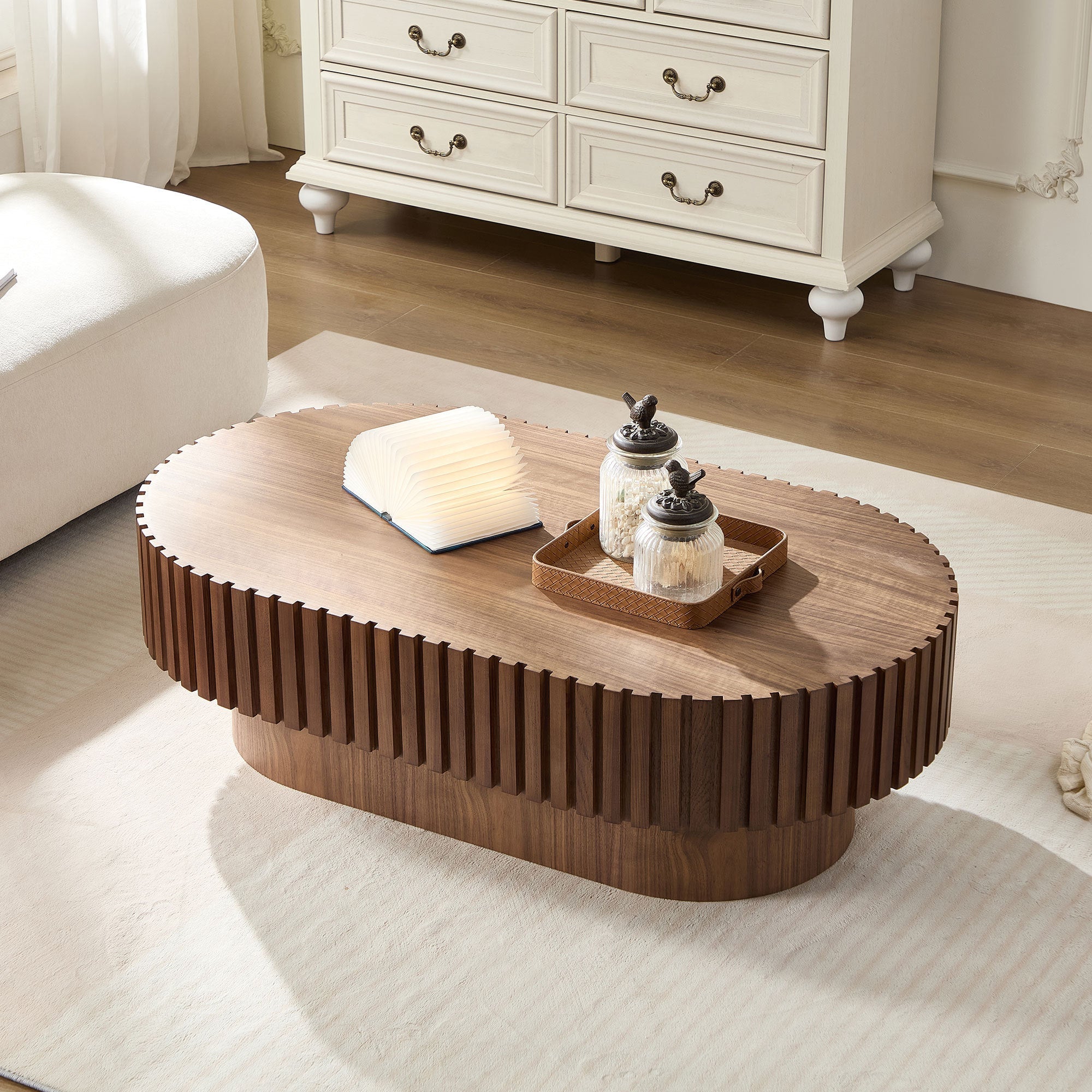 43.70 Inch Modern Handcraft Drum and Oval Coffee Table