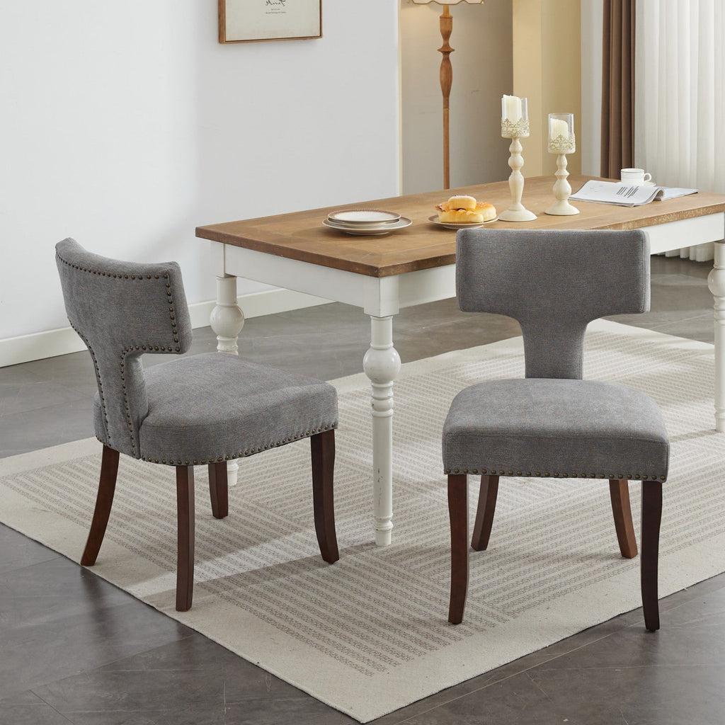 Mid Century Farmhouse Linen Fabric Dining Chairs (Set of 2)