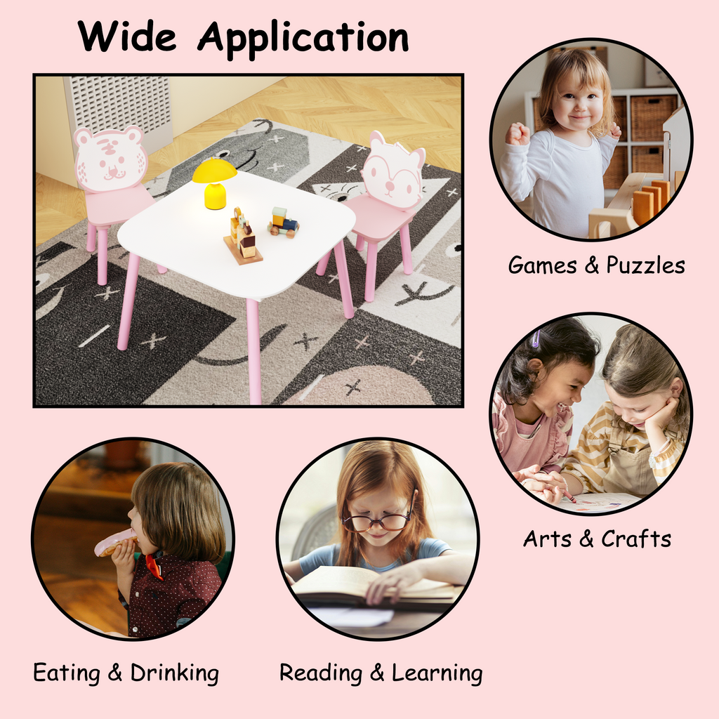 Kids 3-Piece Wooden Toddler Desk with Animal Backrest