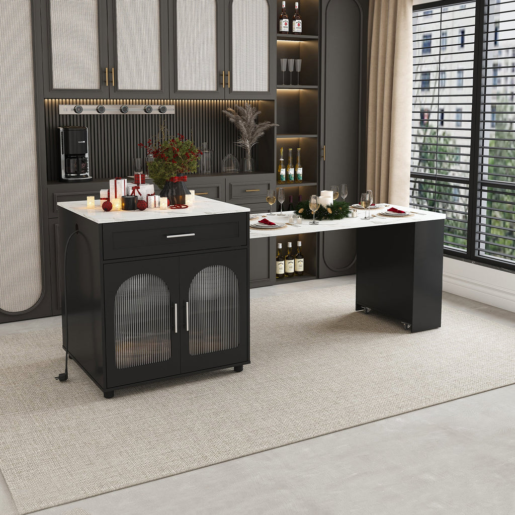 Expandable Kitchen Island with Dining Table