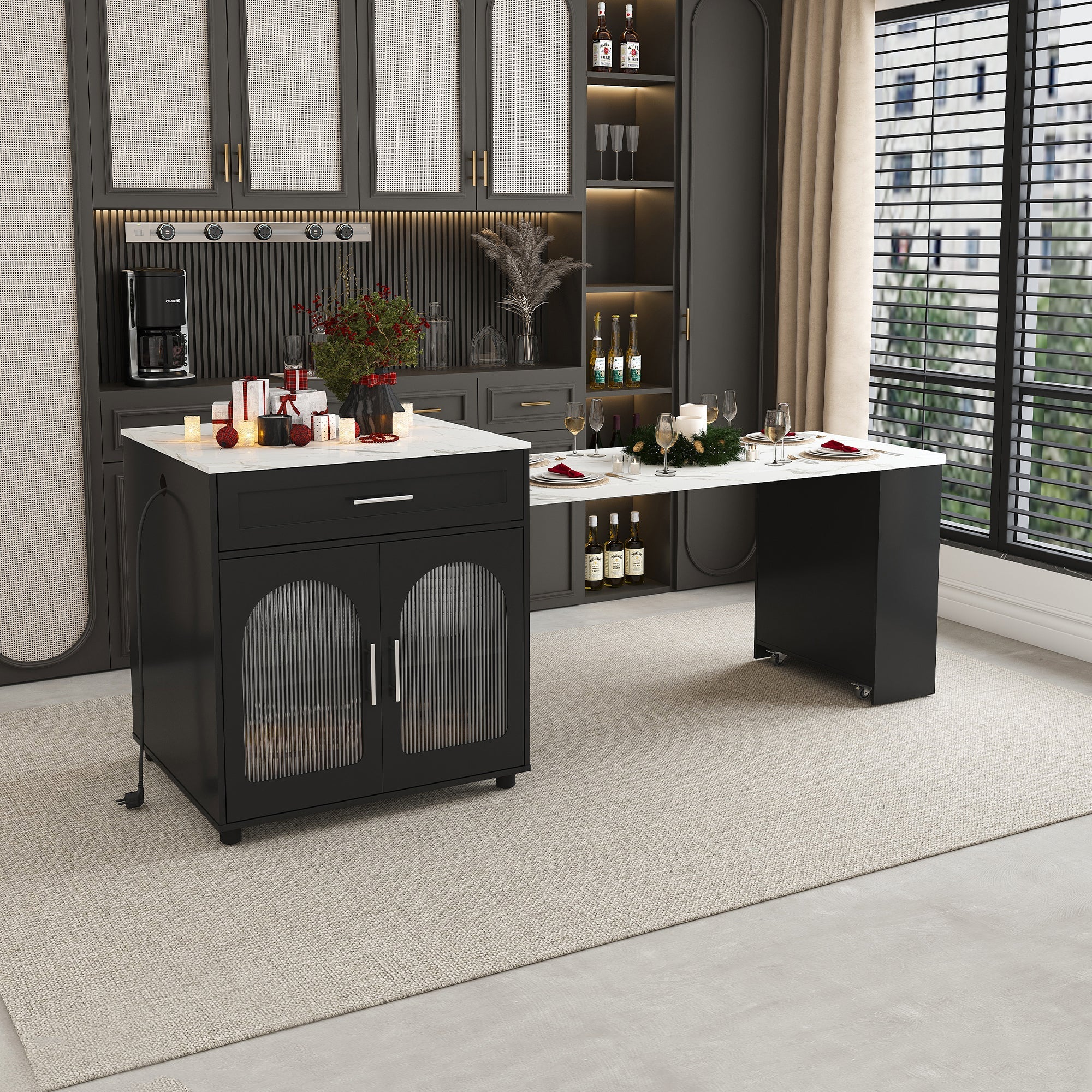 Expandable Kitchen Island with Dining Table