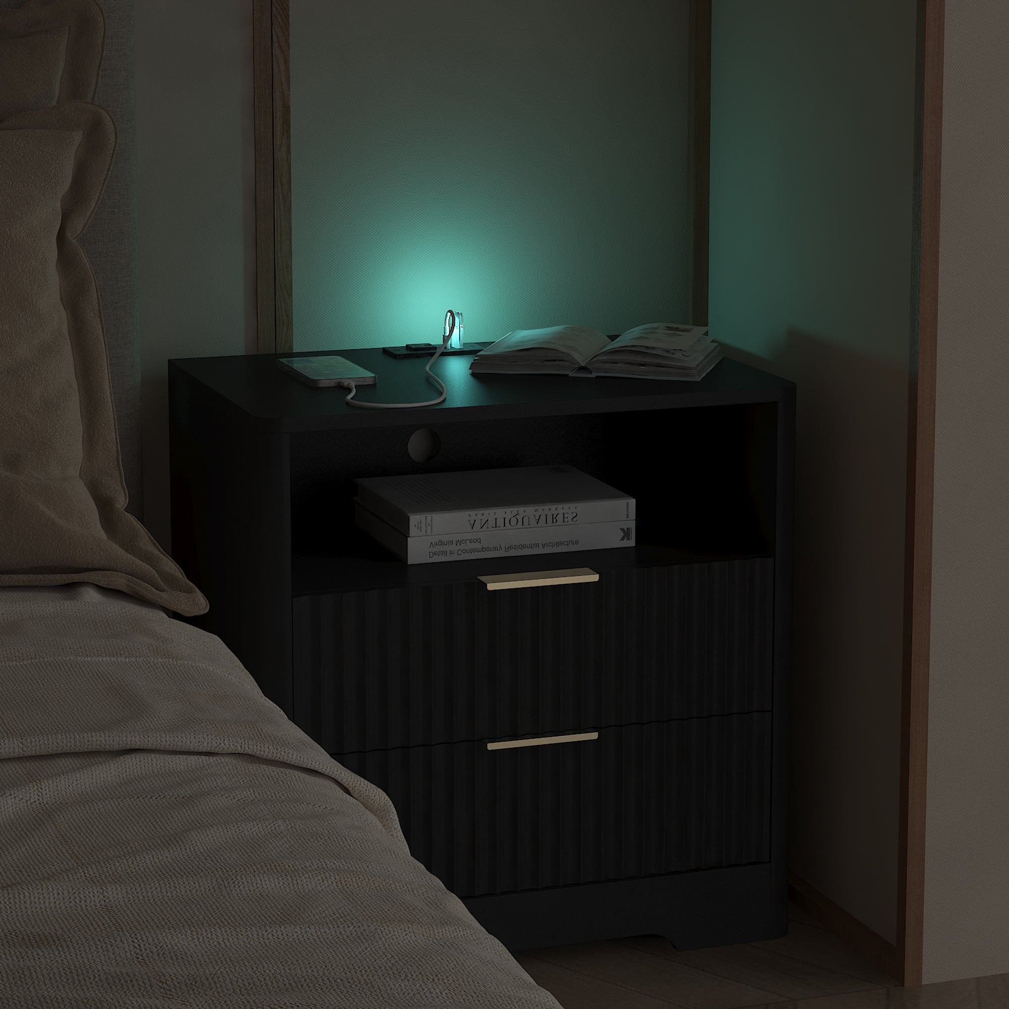 Smart Nightstand with Charging Station for Bedroom