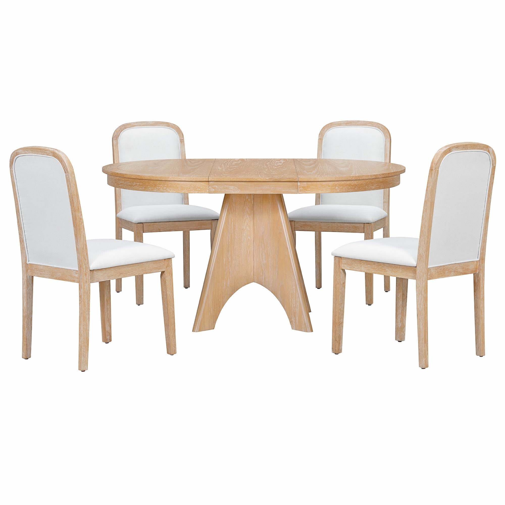 Vintage Extendable Dining Table Set with 4 Upholstered Chairs