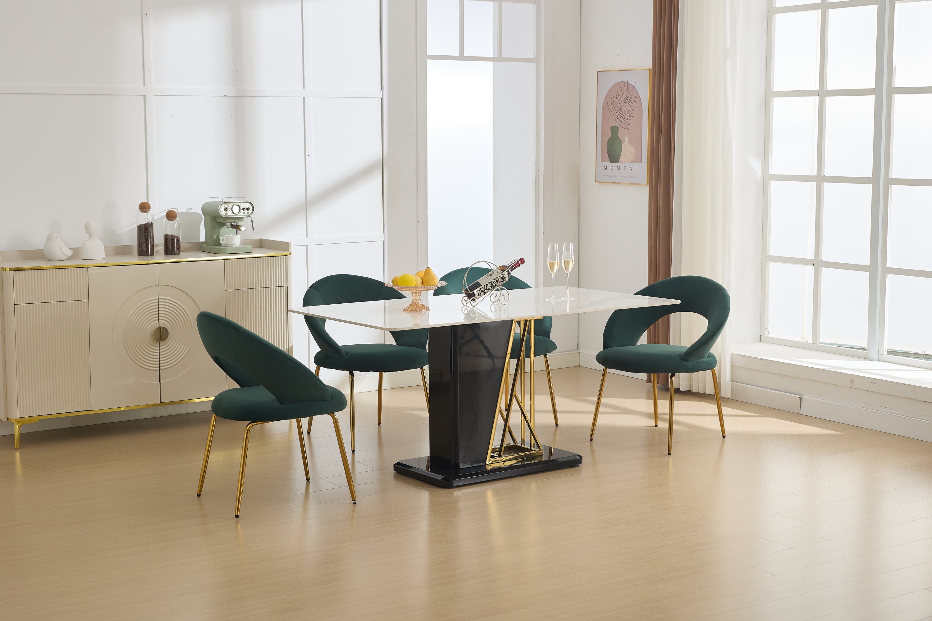 Velvet/Teddy Fabric Dining Chairs with Curved Backrest