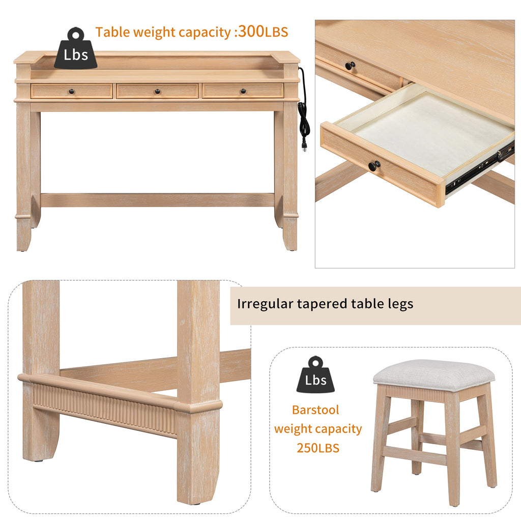 Retro Kitchen Table and Chairs Set with 3 Storage Drawers