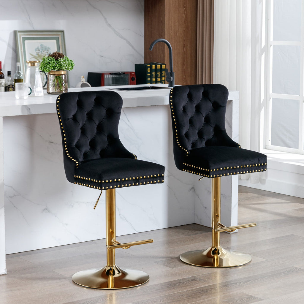 Modern Upholstered Swivel Velvet Barstools (Set of 2)