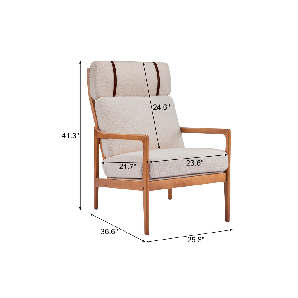 Modern Solid Wood Frame Ergonomic Accent Armchair with High Back