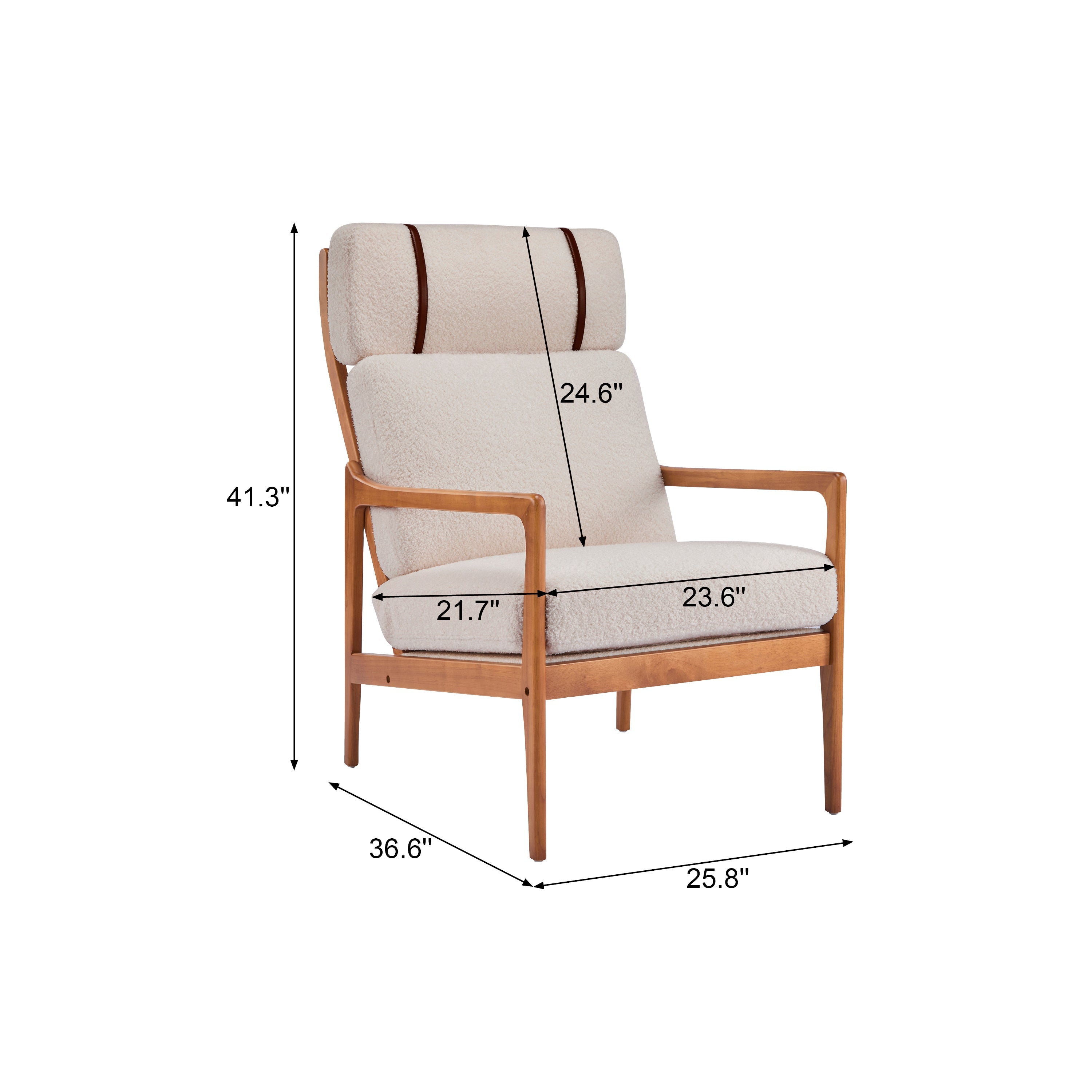 Modern Solid Wood Frame Ergonomic Accent Armchair with High Back