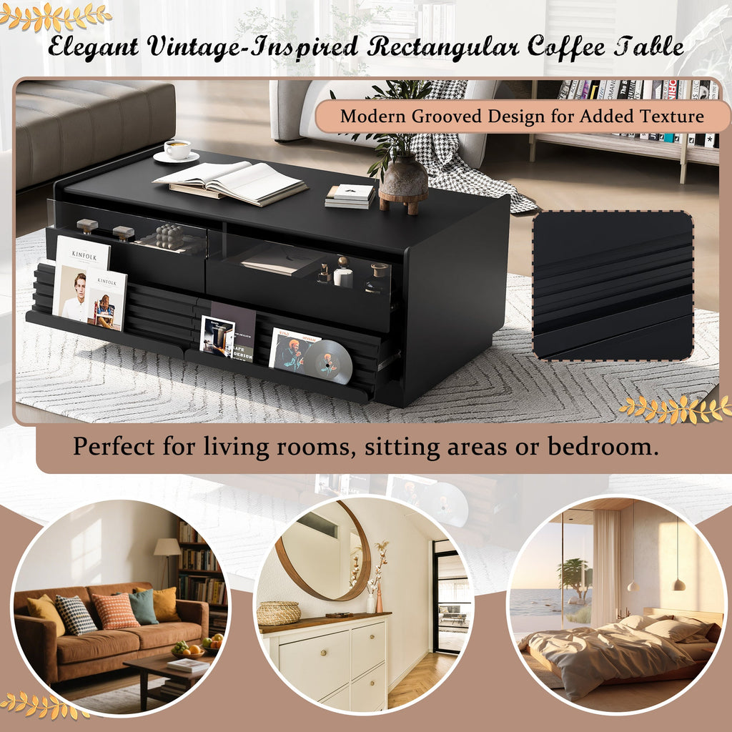Modern 47.2' Wood Coffee Table with Fluted Style