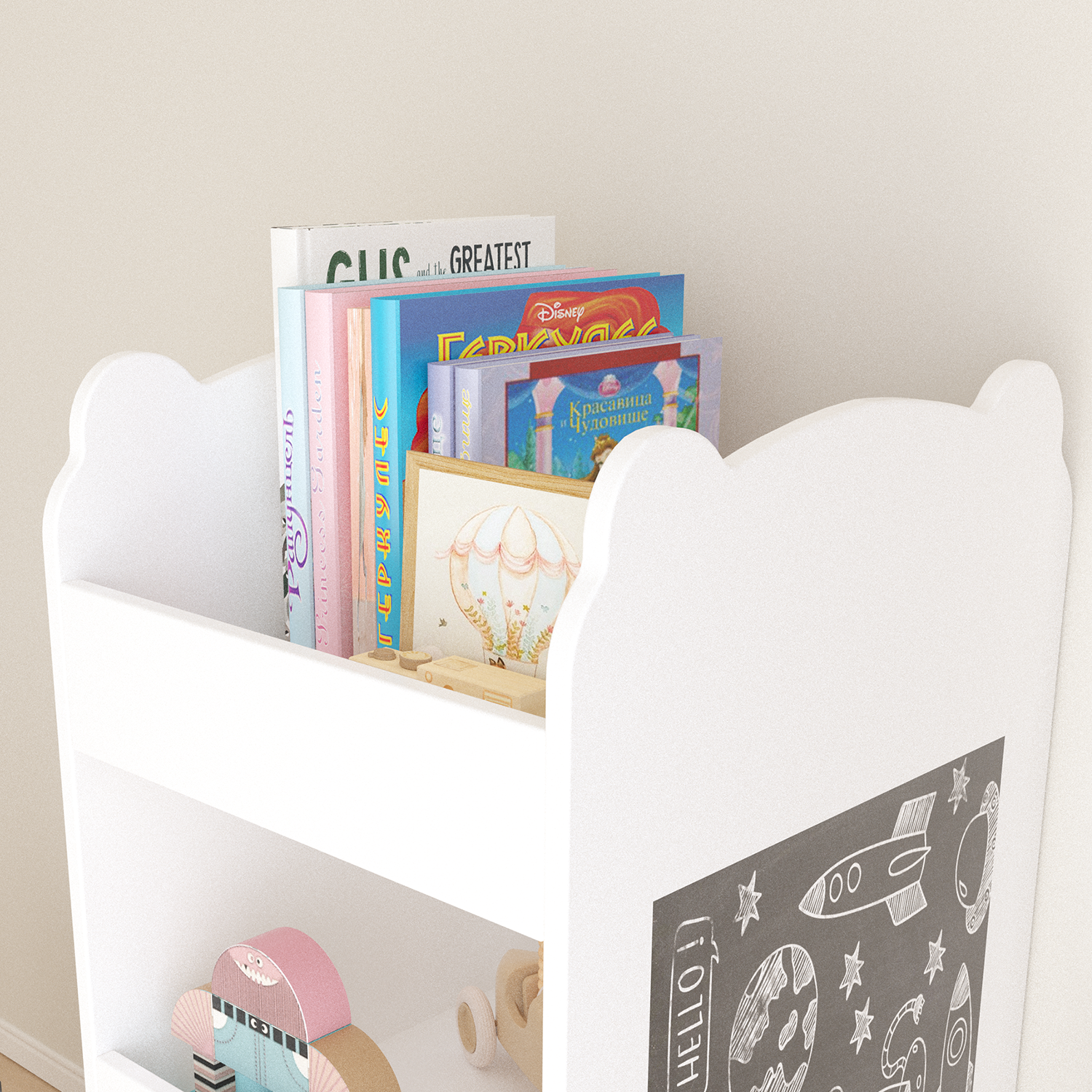 Kids Bookshelf with Chalkboard Side