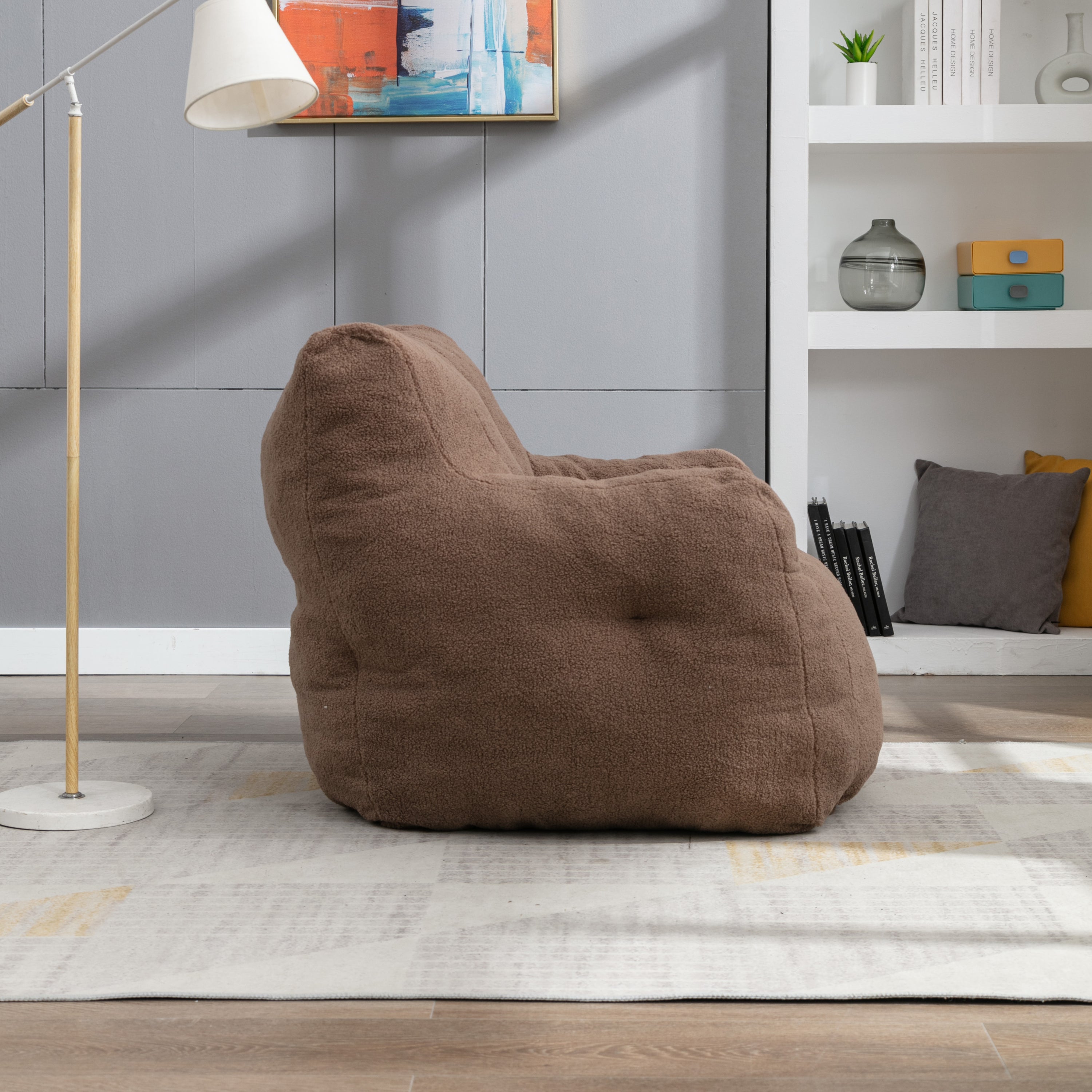 Teddy Fabric Tufted Foam Bean Bag Chair with Memory Sponge