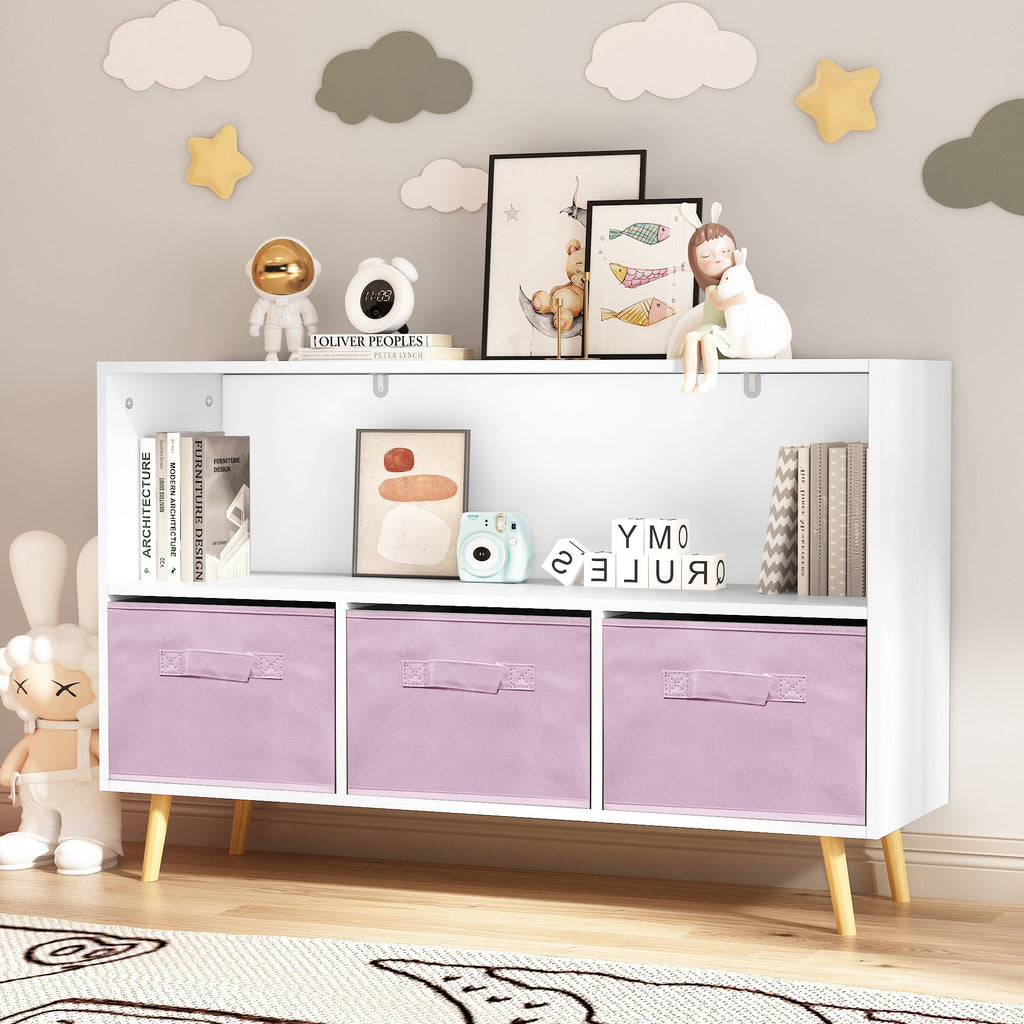 Children's Book Display Kids Bookcase with 3 Fabric Bins