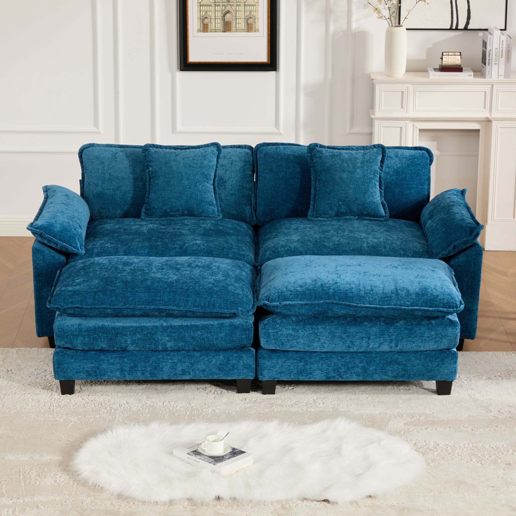 Modern Comfy Upholstered Seat Cushion Sectional Couch (Ottoman is Not Included)