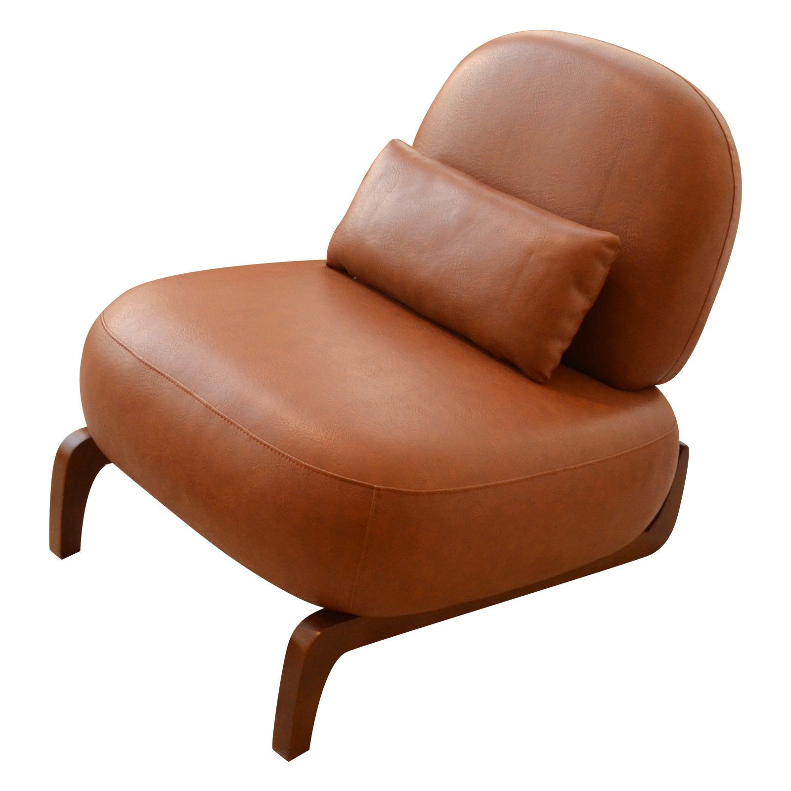 Armless Leather Accent Chair with Solid Wood Legs