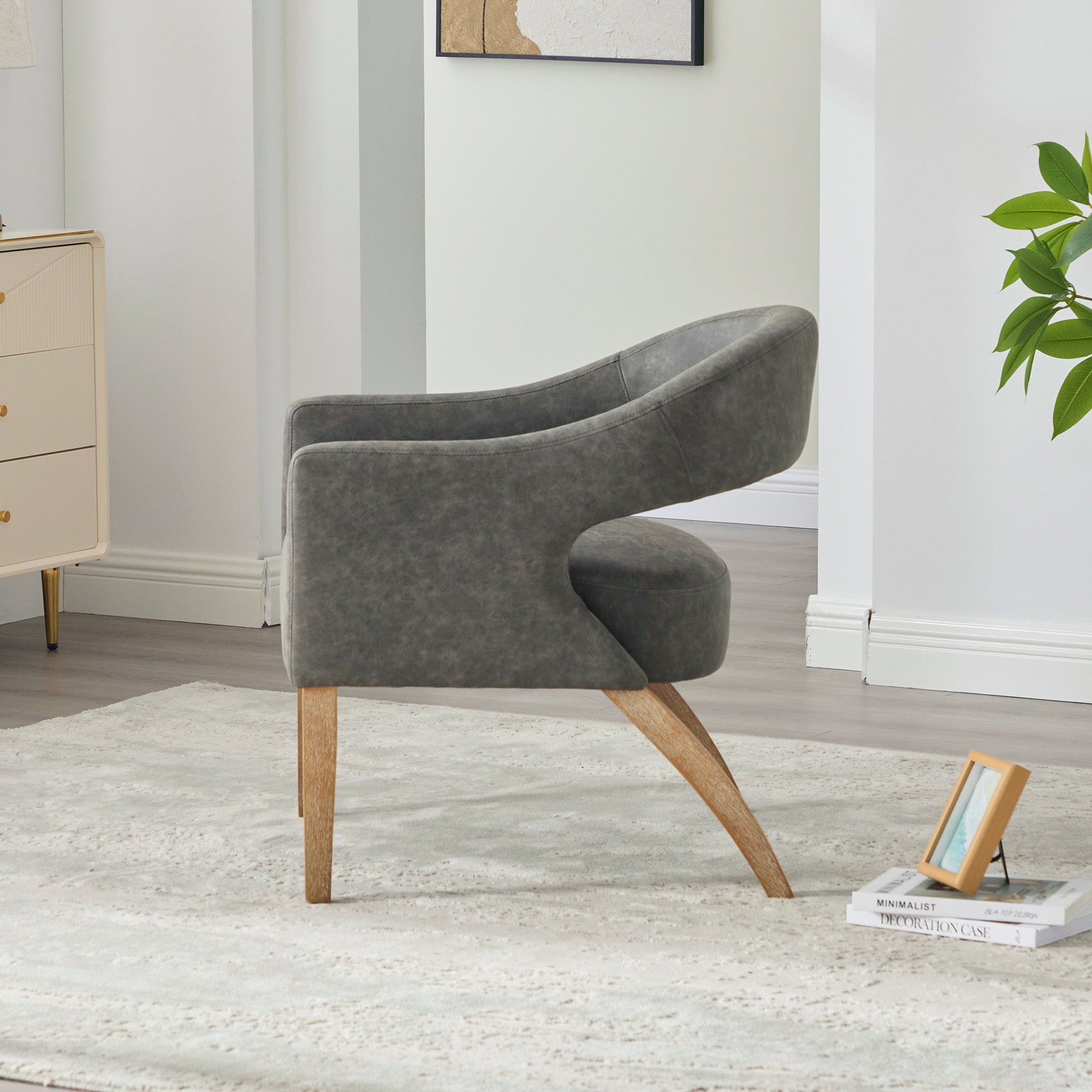 Modern Mid-Century PU Upholstered Open Back Armchair