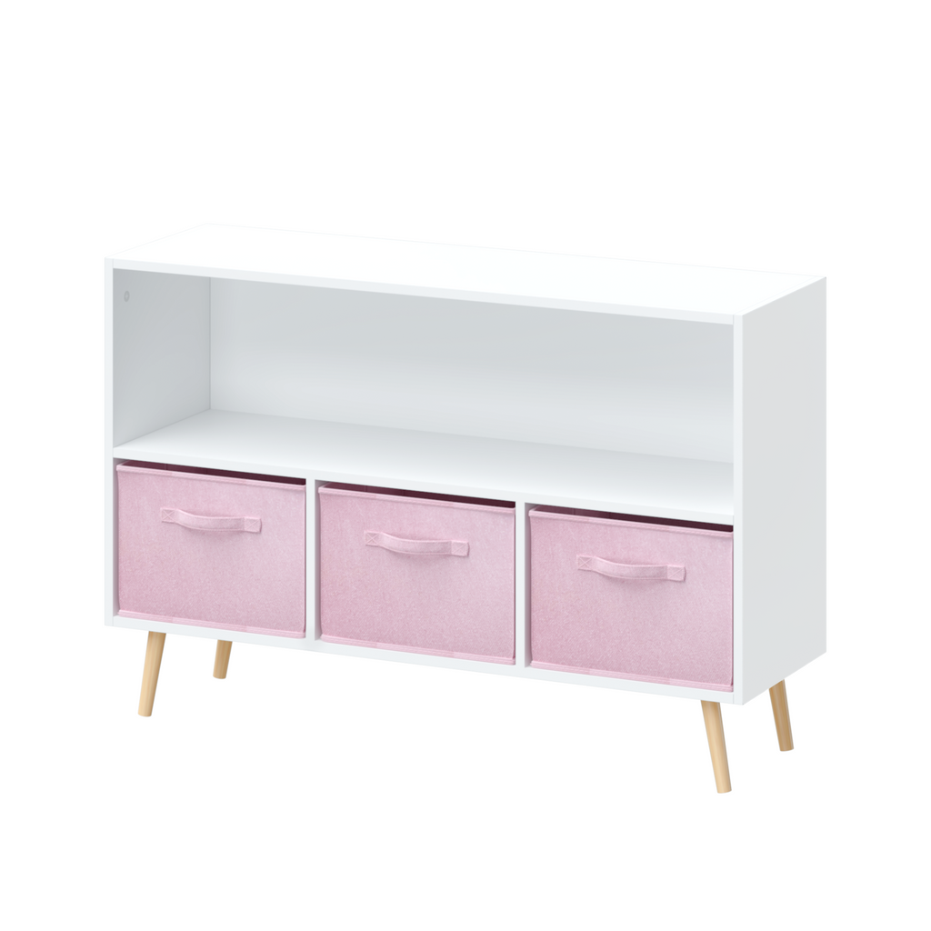 Children's Book Display Kids Bookcase with 3 Fabric Bins