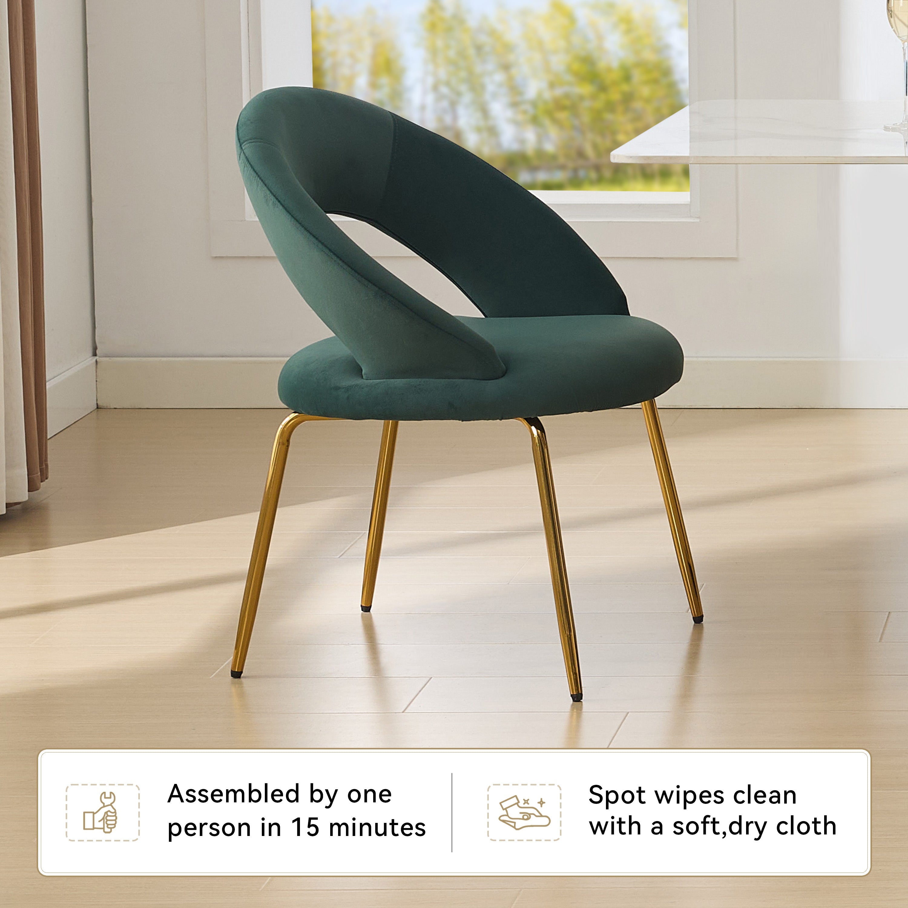 Velvet/Teddy Fabric Dining Chairs with Curved Backrest
