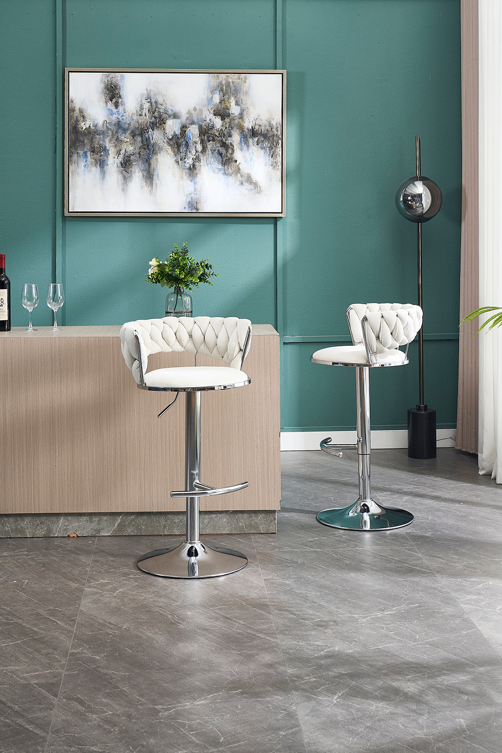 2PCS Metal Bar Stools with Chrome Footrest and Base