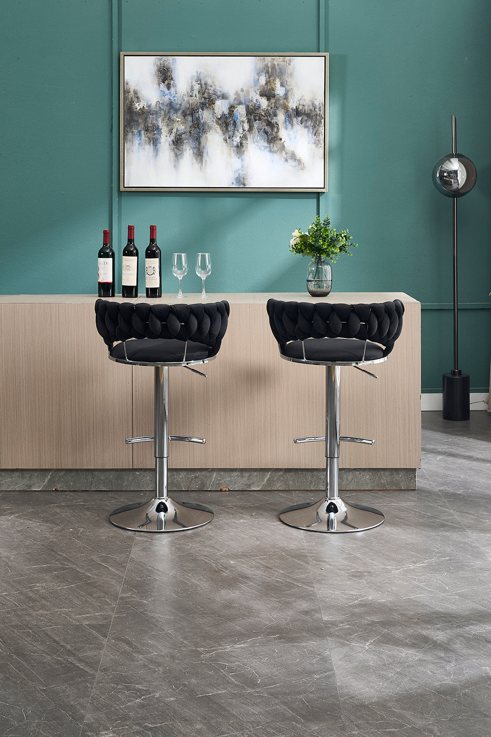 2PCS Metal Bar Stools with Chrome Footrest and Base