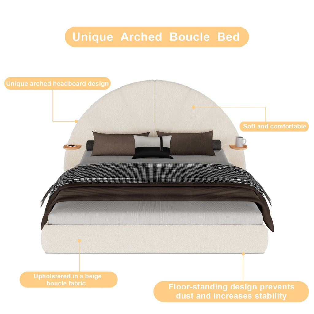 Unique Arched Boucle Bed with Small Table