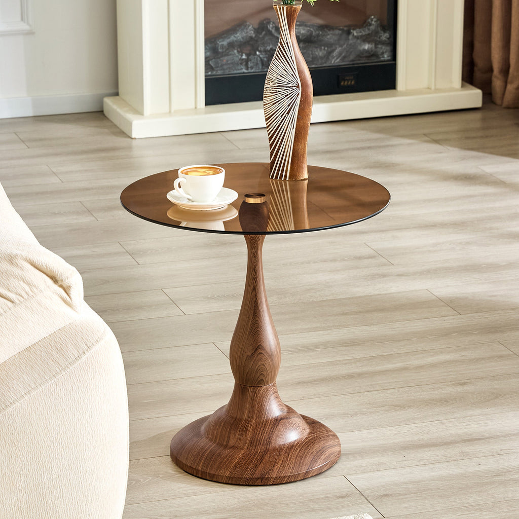20" Small Luxury Metal Round Side Table with a Glass Top