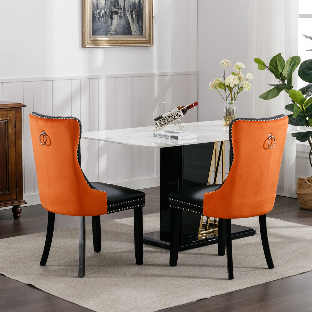 Tufted Solid Wood PU Upholstered Dining Chair with Wood Legs (Set of 2)