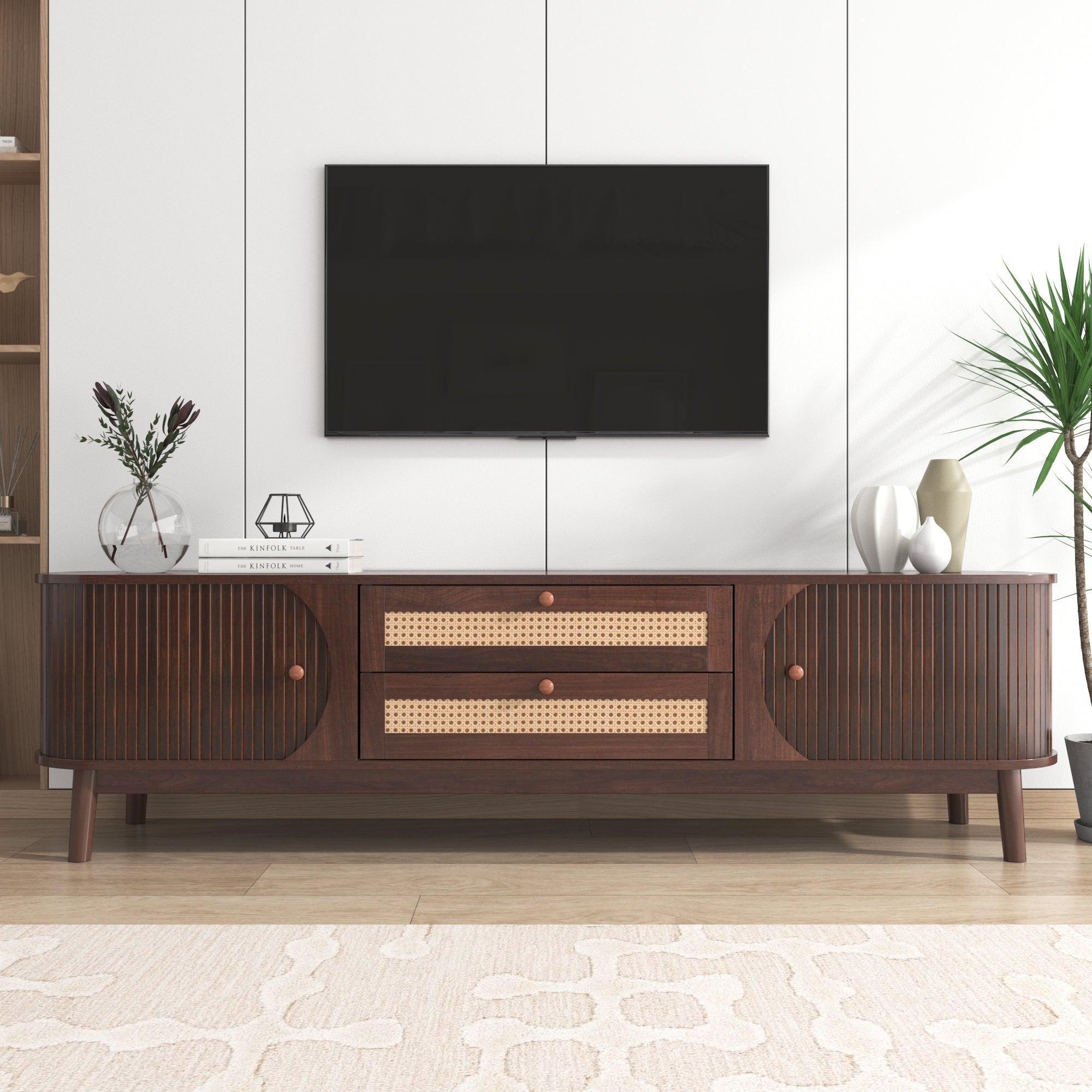 Modern Farmhouse Rattan TV Stand  Up to 75''