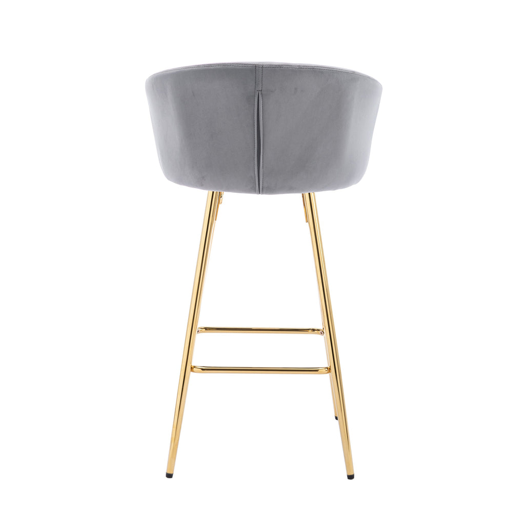 Velvet Bar Stools with Chrome Footrest and Base（Set of 2)