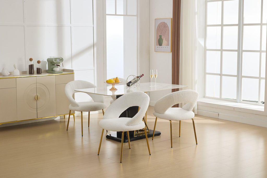 Velvet/Teddy Fabric Dining Chairs with Curved Backrest